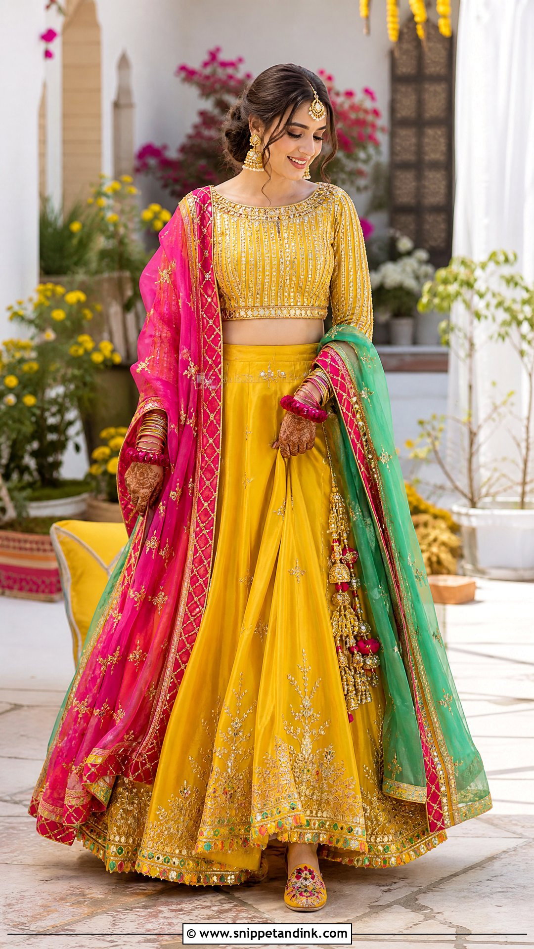 Yellow Mehndi Bridal Lehenga - Snippet and Ink - 20 Pakistani Mehndi Bridal Wear Ideas