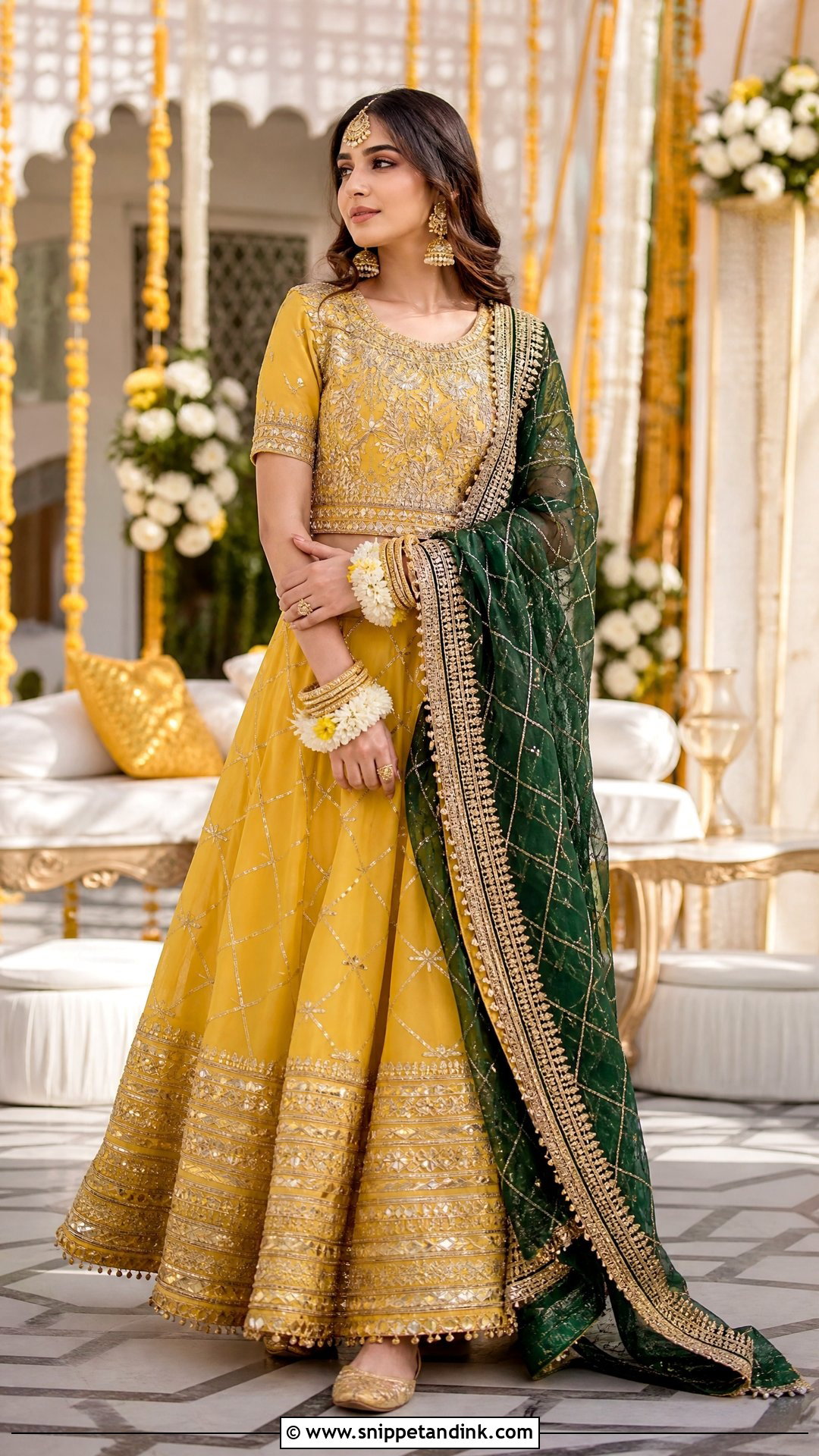 Yellow Mehndi Bridal Lehenga - Snippet and Ink - 20 Pakistan Mehndi Bridal Outfit Ideas