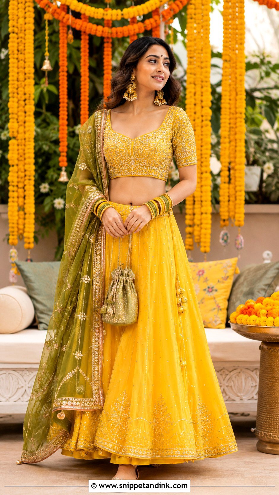 Yellow Mehndi Lehenga Dress - Snippet and Ink - 20 Mehndi Event Dresses