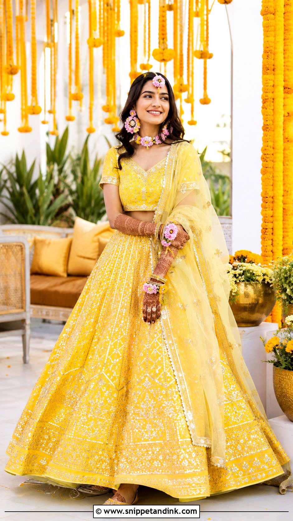 Yellow Mehndi Lehenga Outfit - Snippet and Ink - 30 Mehndi Outfit for Bride Ideas