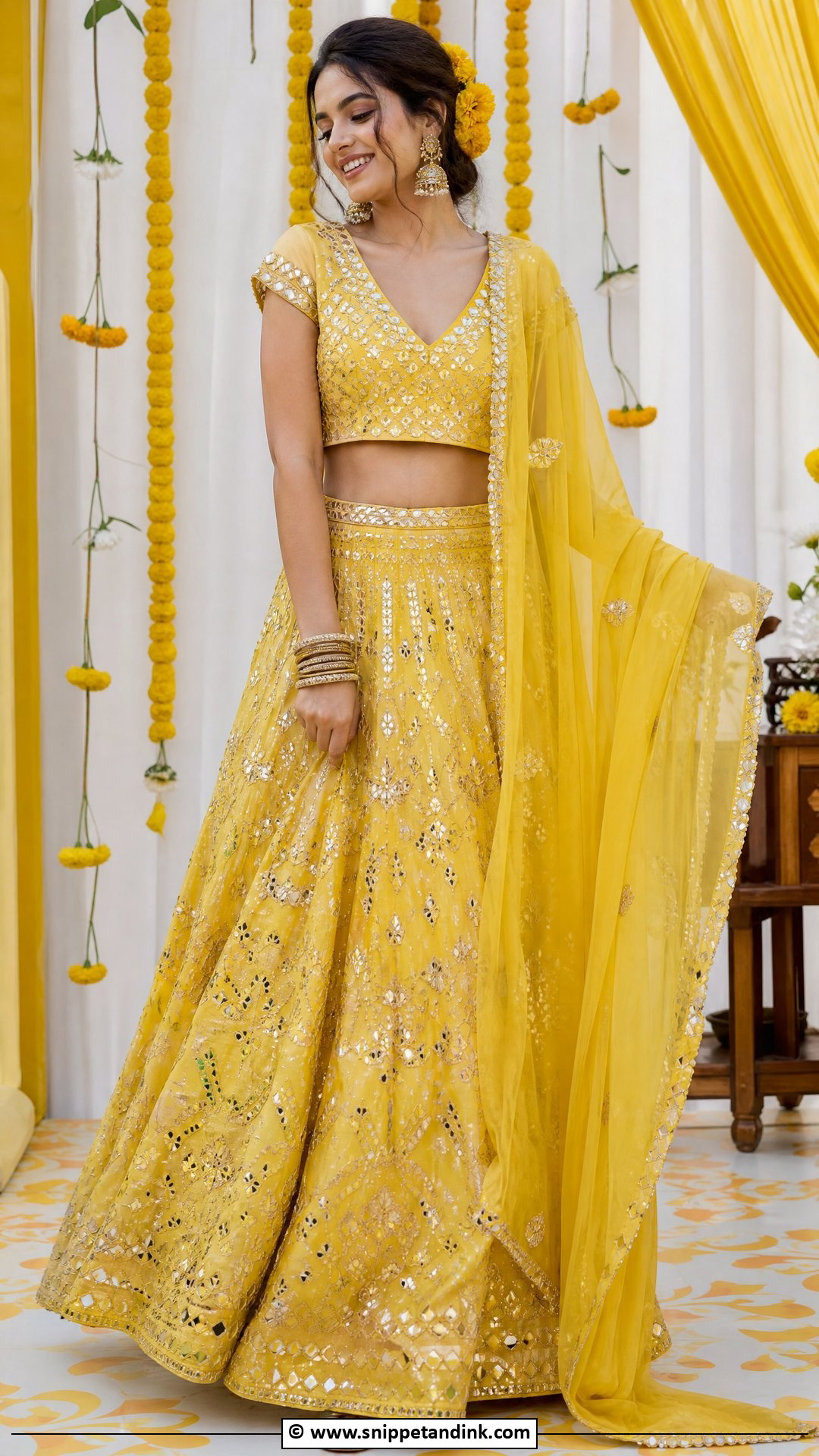 Yellow Mehndi Lehenga Outfit - Snippet and Ink - 35 Mehndi Outfit Ideas