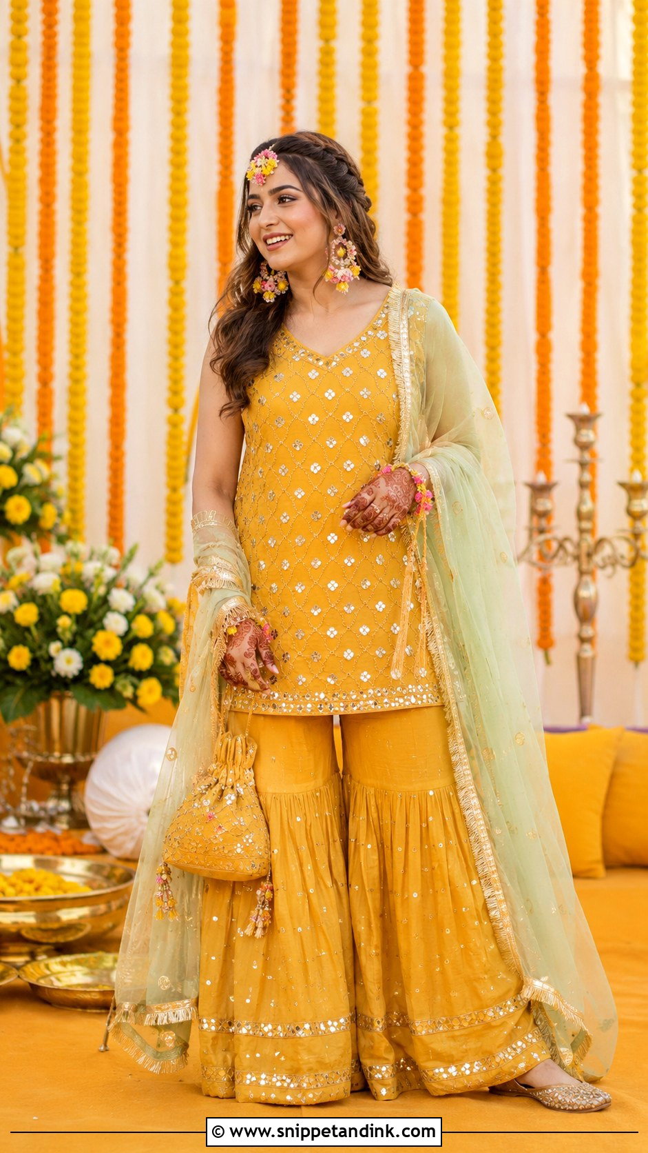 Yellow Mehndi Sharara Outfit - Snippet and Ink - 25 Simple Mehndi Outfit Ideas