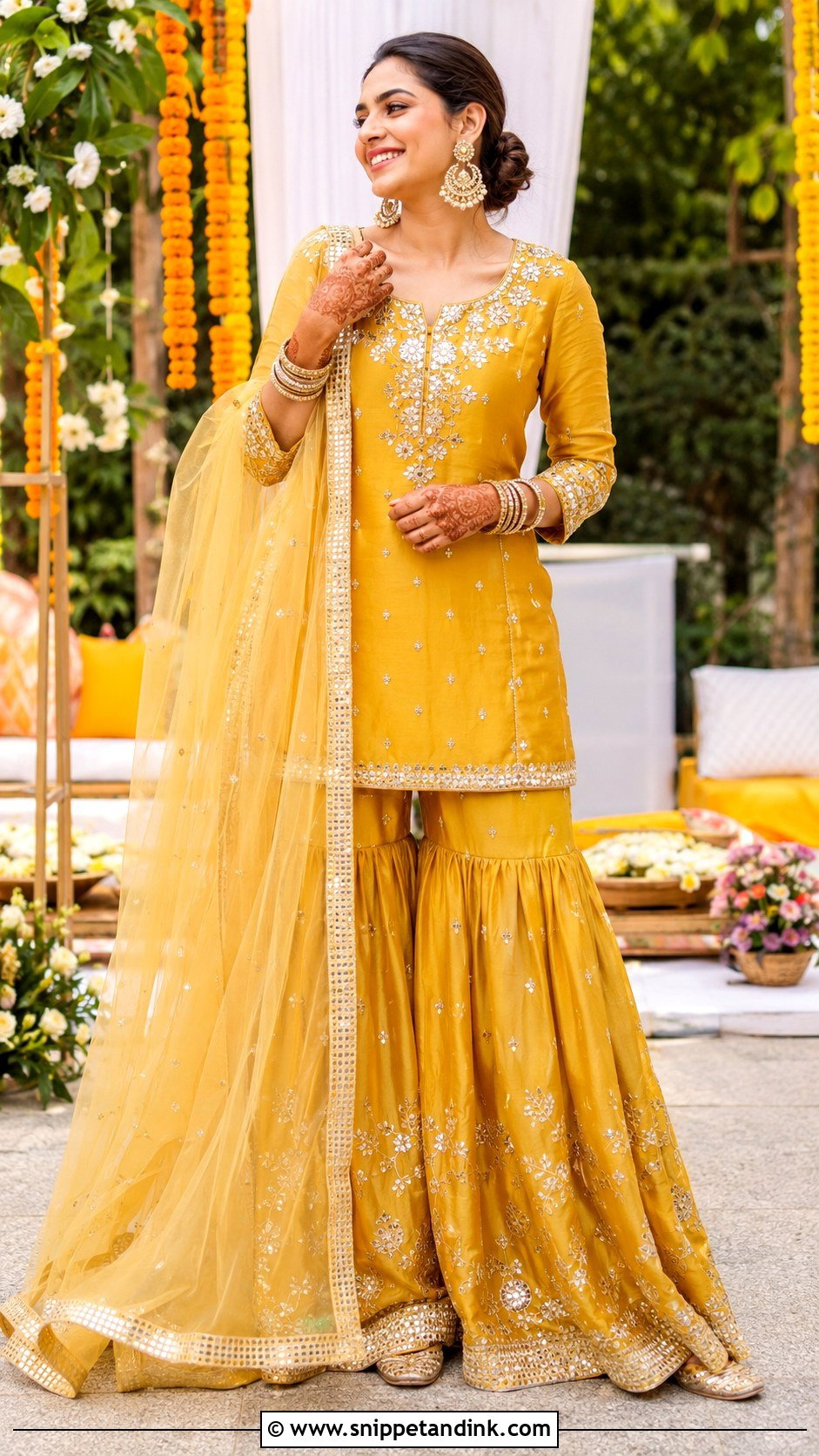 Yellow Mehndi Sharara With Gota Patti - Snippet and Ink - 25 Mehndi Sharara Outfit Ideas
