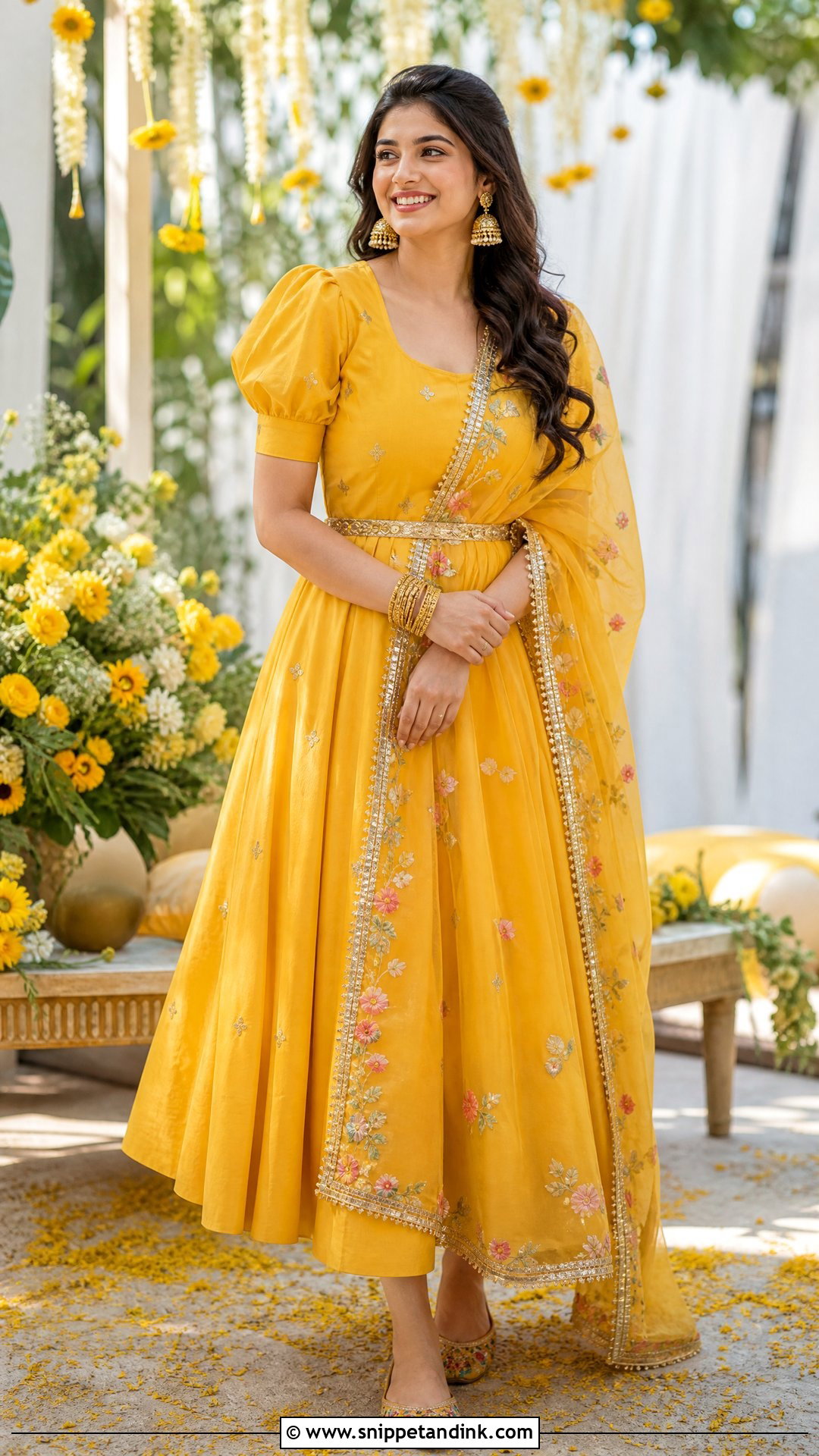 Yellow Midi Dress With Dupatta - Snippet and Ink - 20 Haldi Western Outfit Ideas
