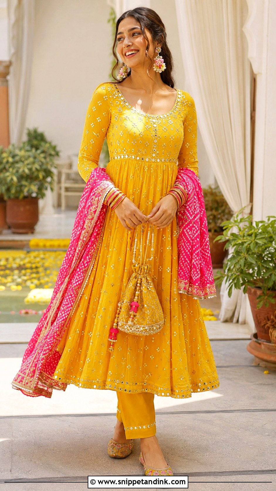 Yellow Mirror Work Anarkali Suit For Haldi - Snippet and Ink - 20 Anarkali Suit for Wedding Ideas