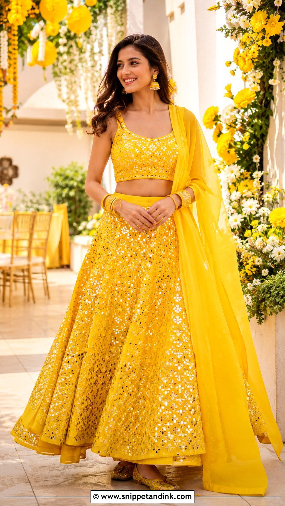 Yellow Mirror Work Dress For Haldi - Snippet and Ink - 25 Yellow Dress for Haldi Ideas