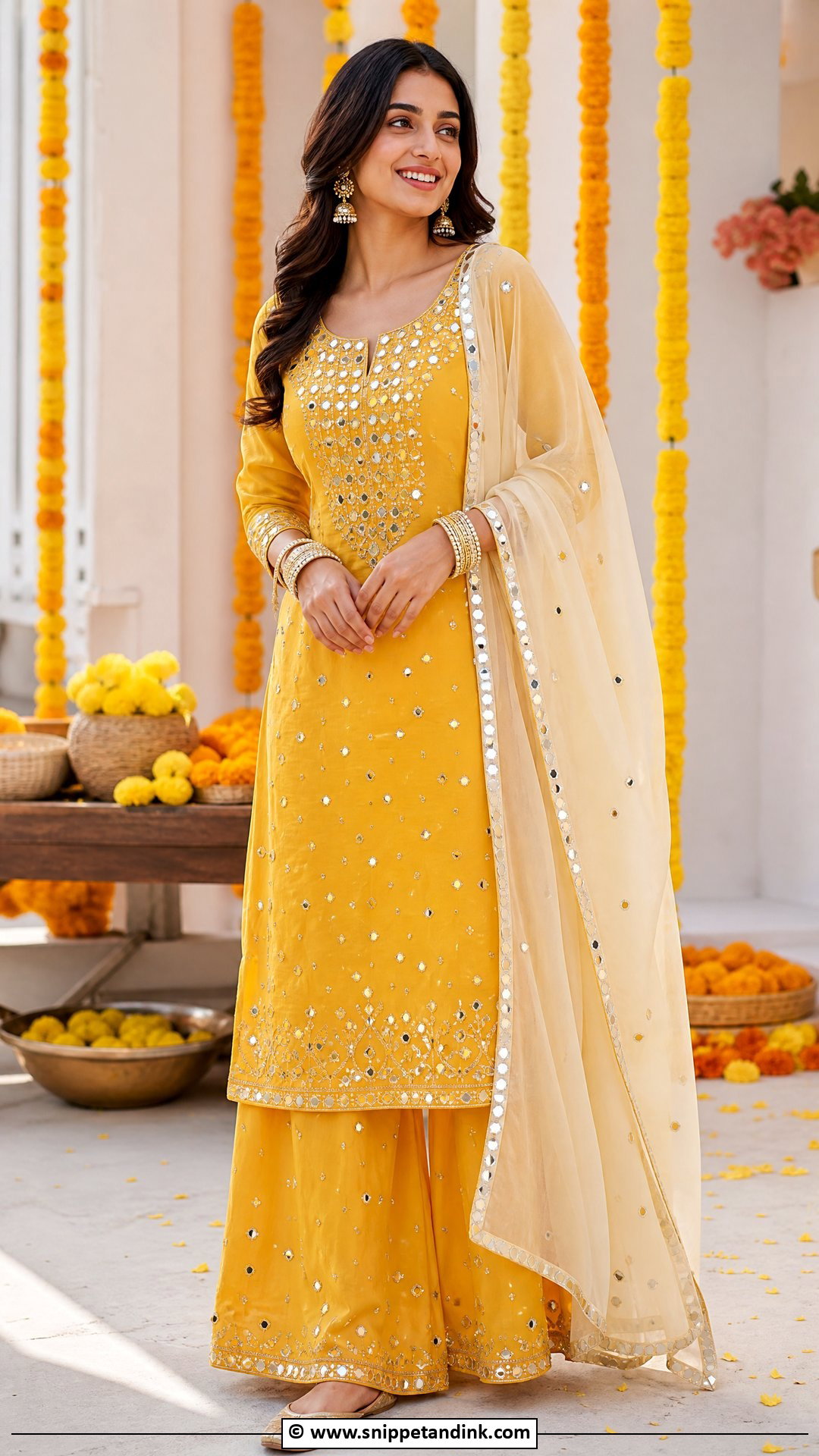 Yellow Mirror Work Haldi Dress - Snippet and Ink - 35 Haldi Dress Ideas