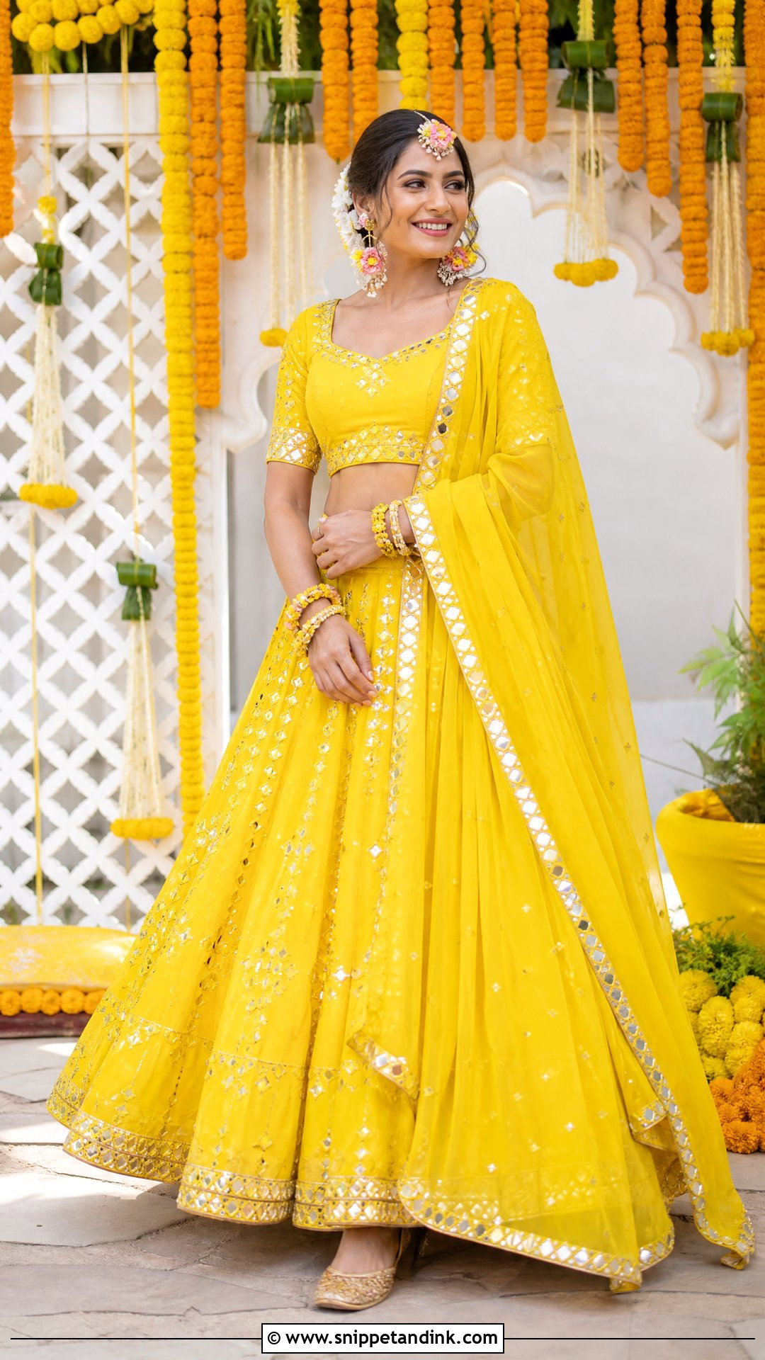 Yellow Mirror Work Haldi Lehenga - Snippet and Ink - 20 Haldi Clothes for Bride Ideas