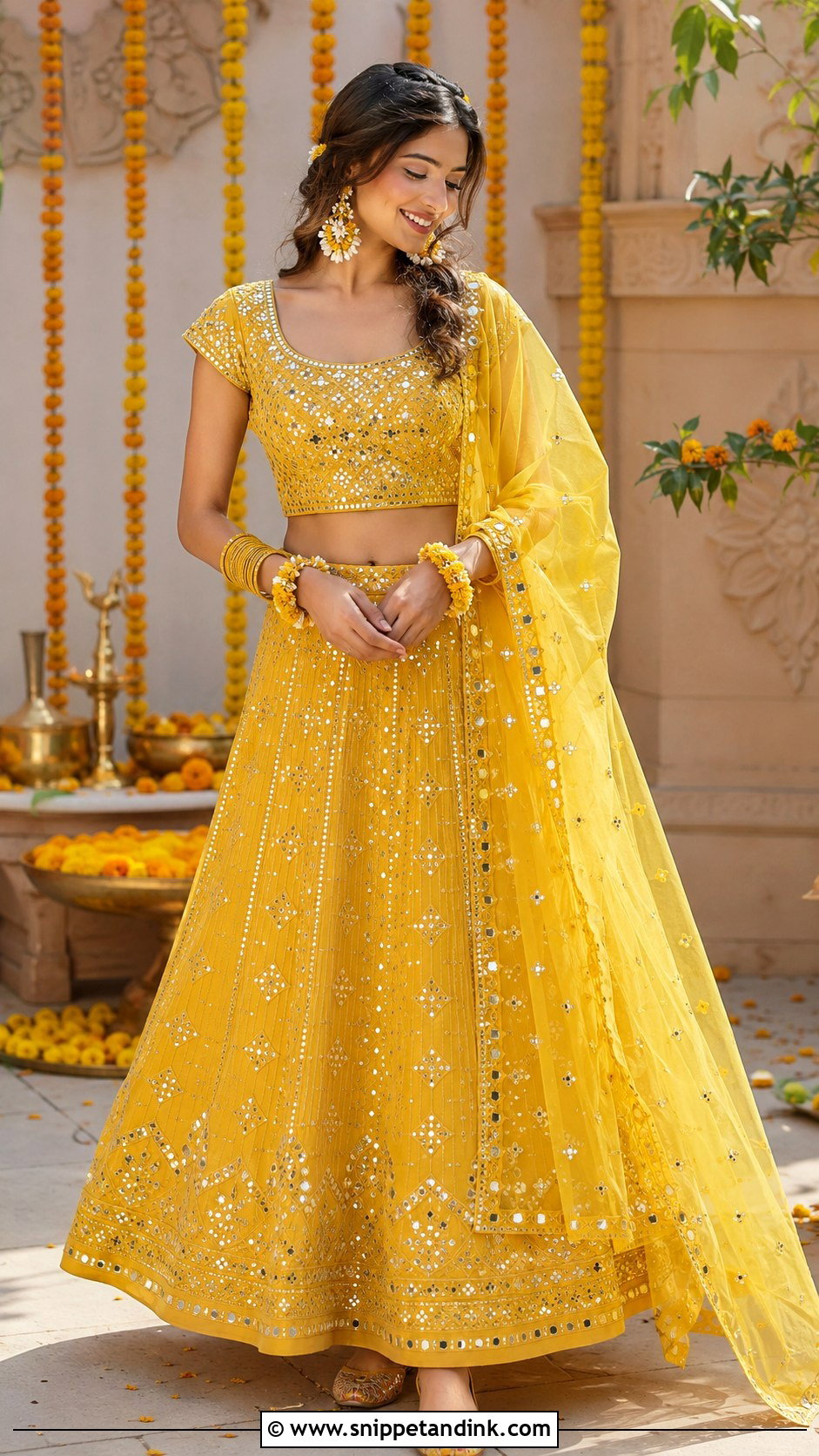 Yellow Mirror Work Haldi Lehenga - Snippet and Ink - 20 Haldi Trending Outfits