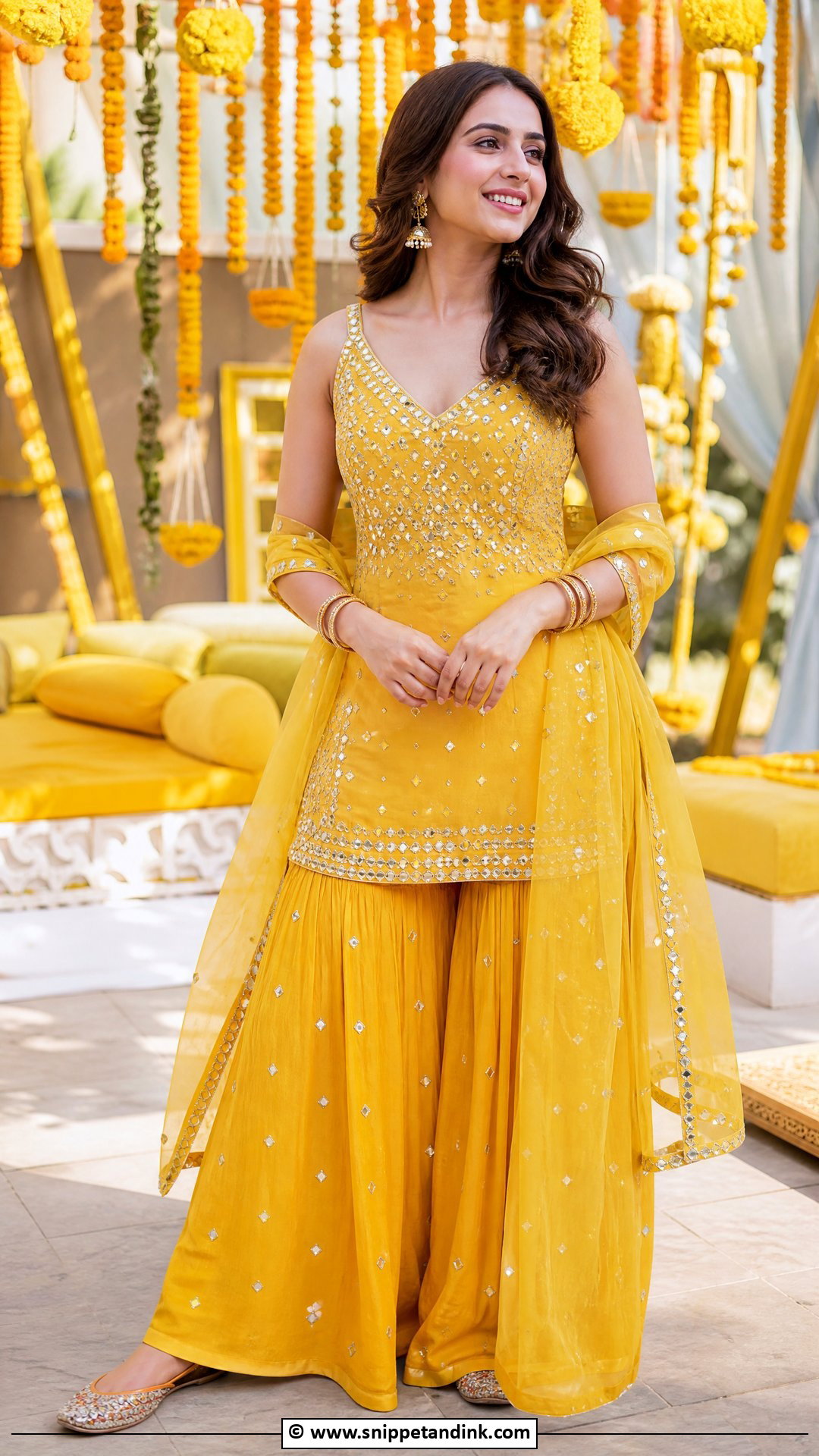Yellow Mirror Work Haldi Outfit - Snippet and Ink - 35 Haldi Outfit Ideas