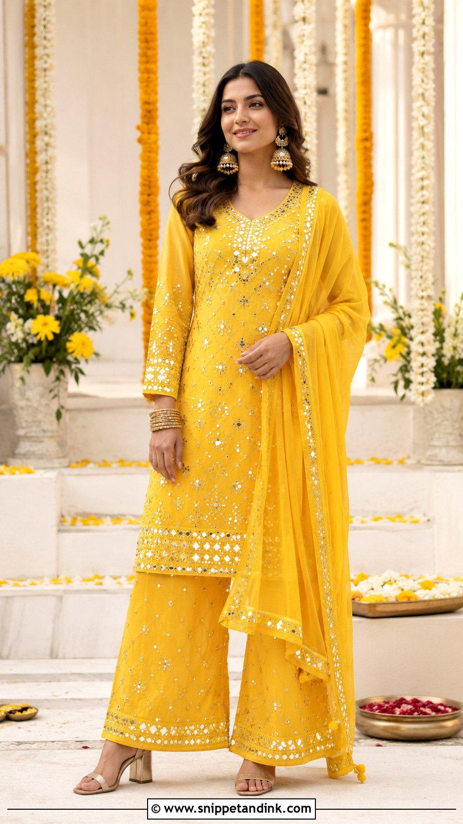 Yellow Mirror Work Kurta Set Haldi Outfit - Snippet and Ink - 25 Outfit for Haldi Function Ideas