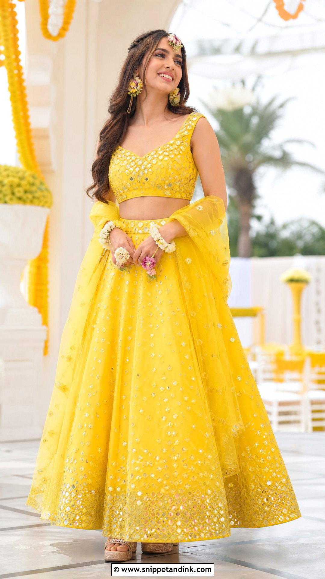 Yellow Mirror Work Lehenga For Haldi - Snippet and Ink - 25 Yellow Outfit for Haldi Function Ideas