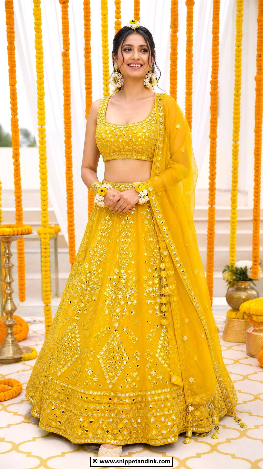 Yellow Mirror Work Lehenga For Haldi - Snippet and Ink - 35 Haldi Outfits