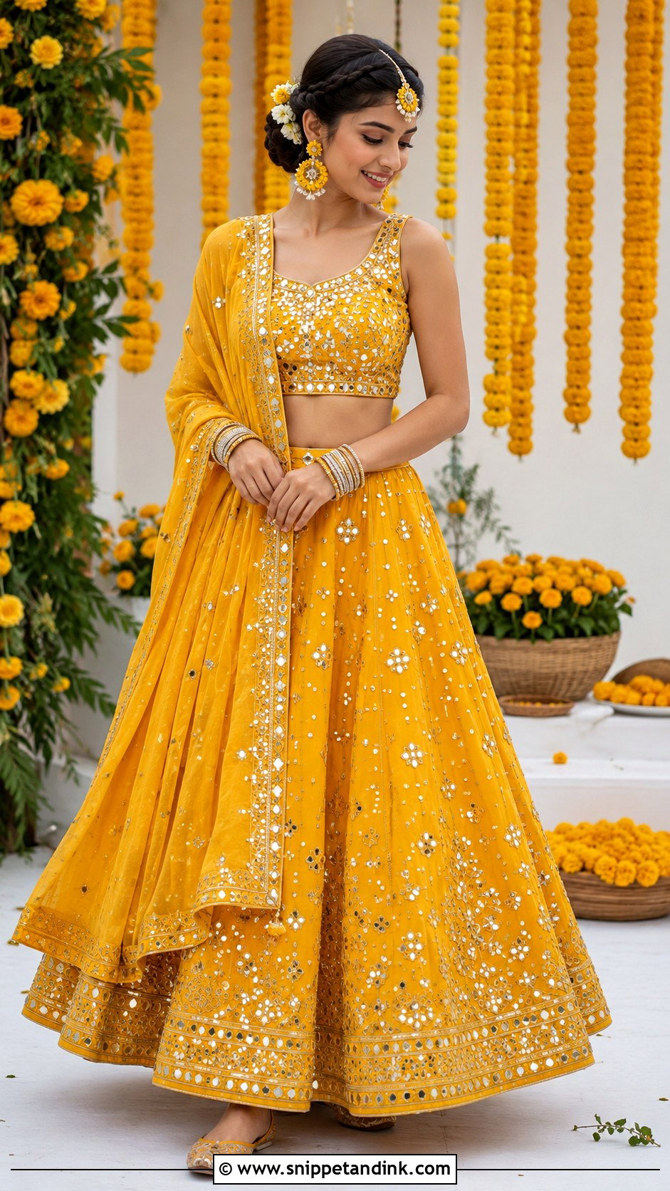 Yellow Mirror Work Lehenga Haldi Dress - Snippet and Ink - 20 Indian Haldi Ceremony Dresses