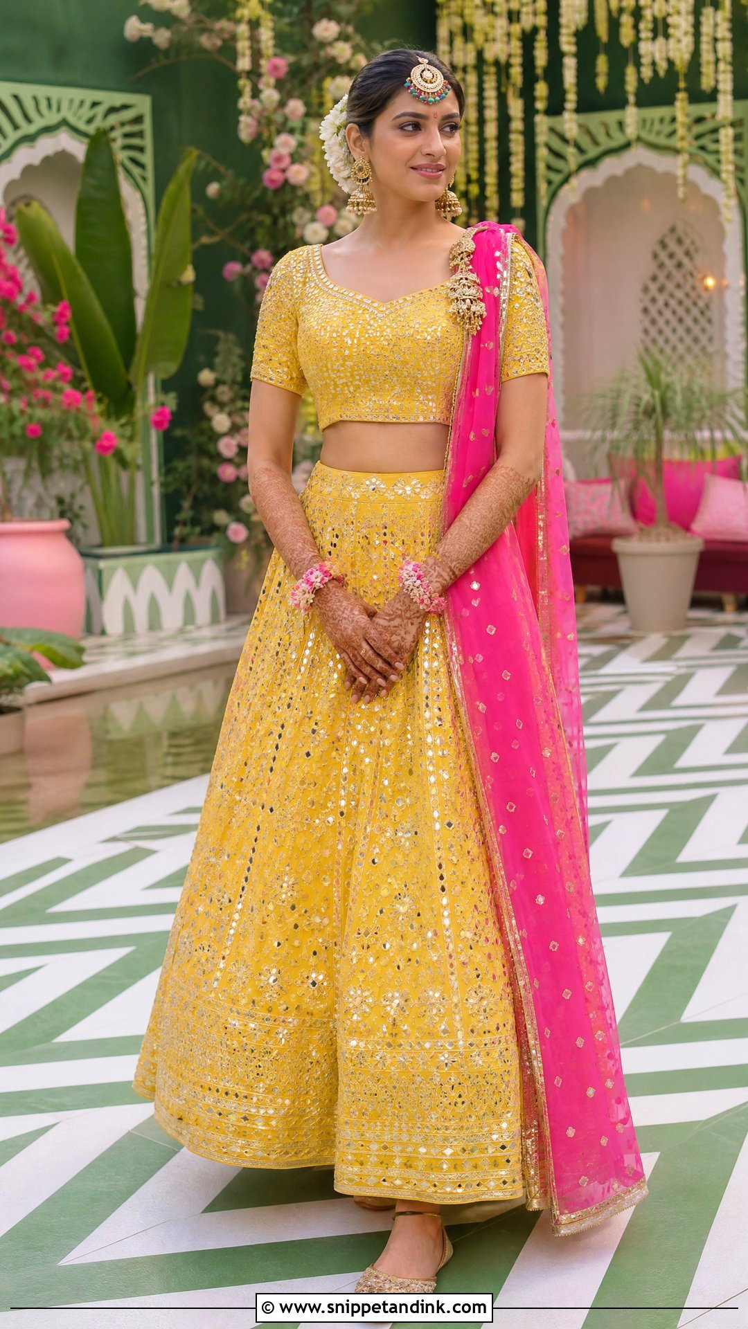 Yellow Mirror Work Lehenga Mehandi Outfit - Snippet and Ink - 20 Mehandi Outfits for Bride
