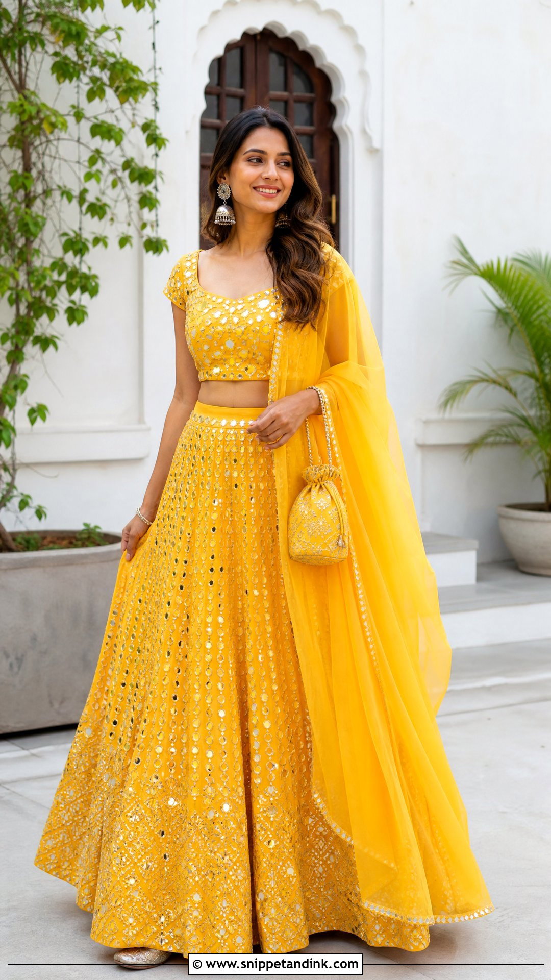 Yellow Mirror Work Lehenga for Haldi - Snippet and Ink - 20 Yellow Colour Dress for Haldi Ideas