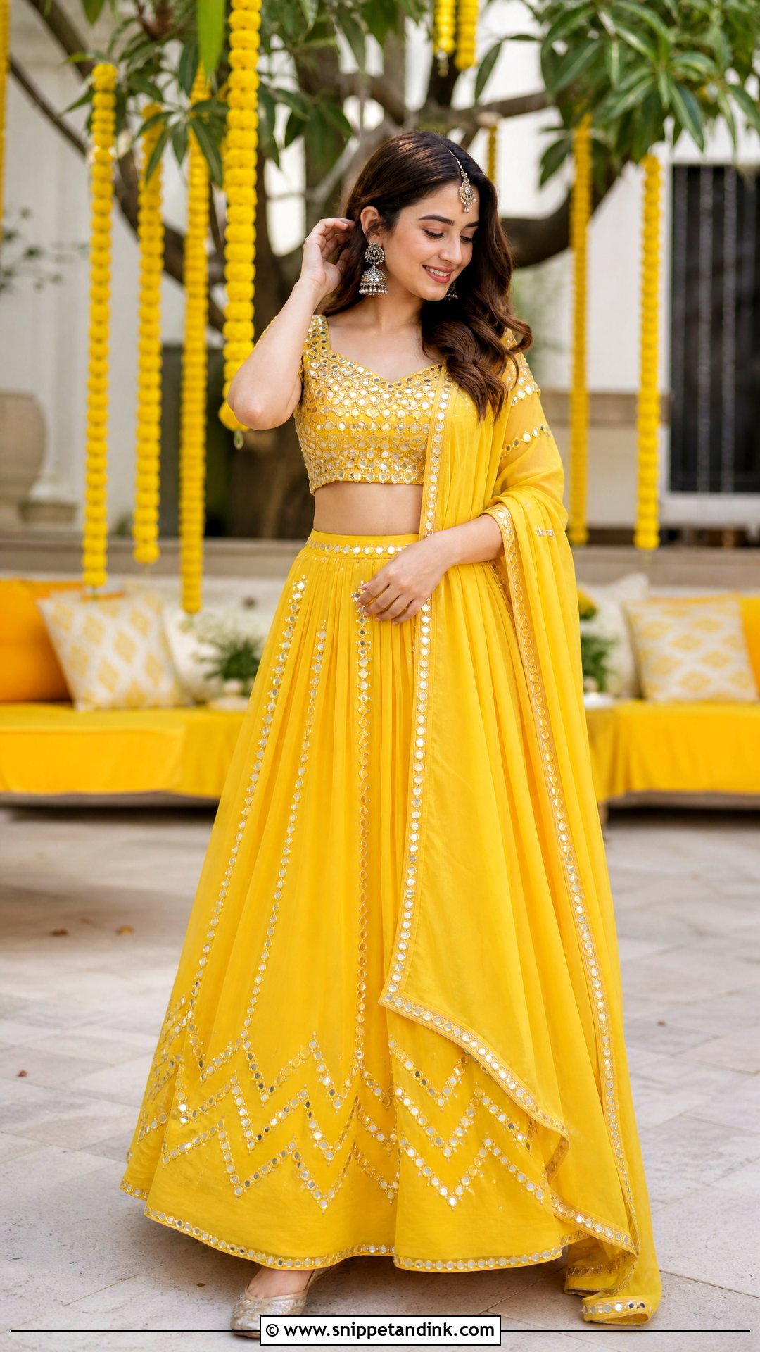 Yellow Mirror Work Lehenga for Haldi Function - Snippet and Ink - 20 Yellow Dress for Haldi Function for Sister Ideas