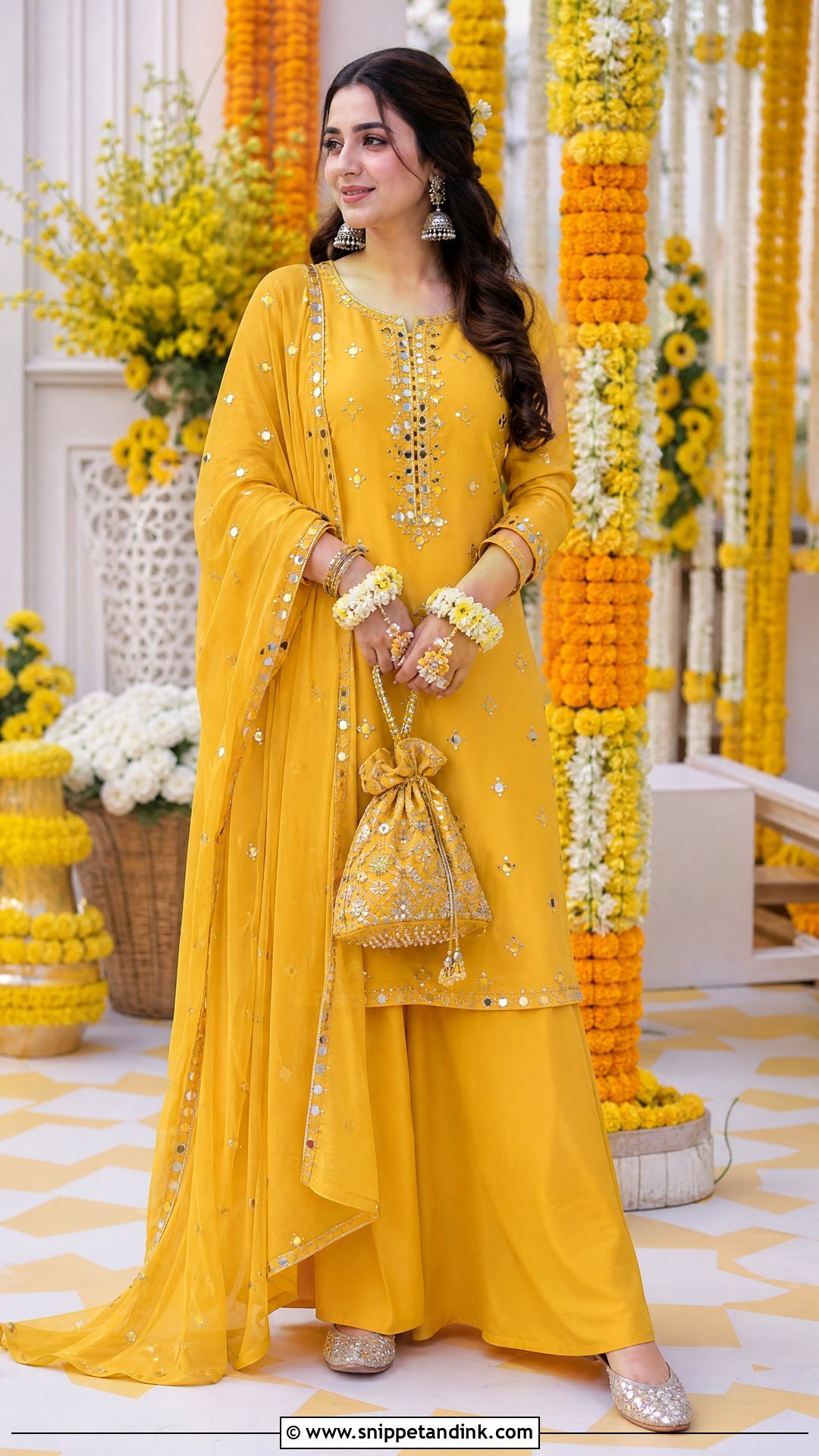 Yellow Mirror Work Palazzo Suit for Haldi - Snippet and Ink - 20 Yellow Plazo Suit for Haldi Ideas