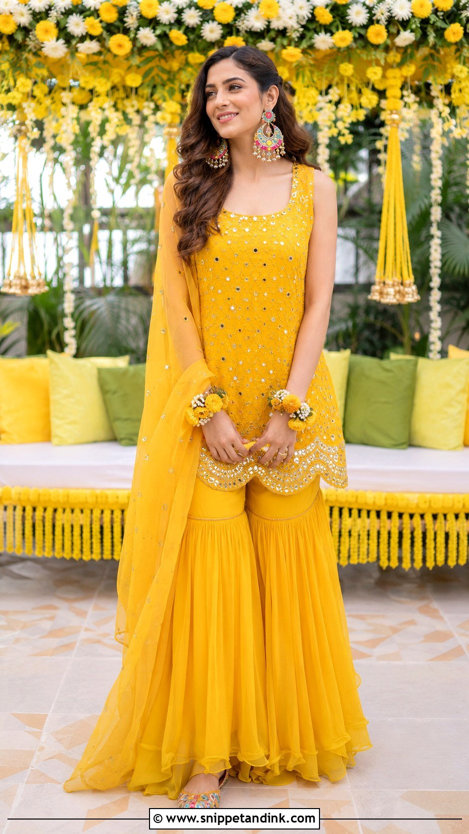 Yellow Mirror Work Sharara For Mehendi - Snippet and Ink - 20 Mehendi Function Outfit Brides Ideas