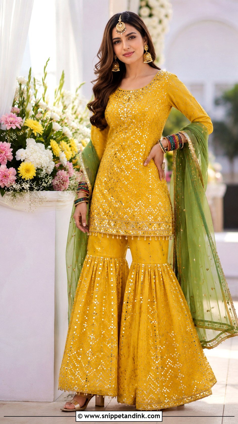 Yellow Mirror Work Sharara Mehndi Outfit - Snippet and Ink - 20 Mehandi Function Dresses Mehndi Outfit