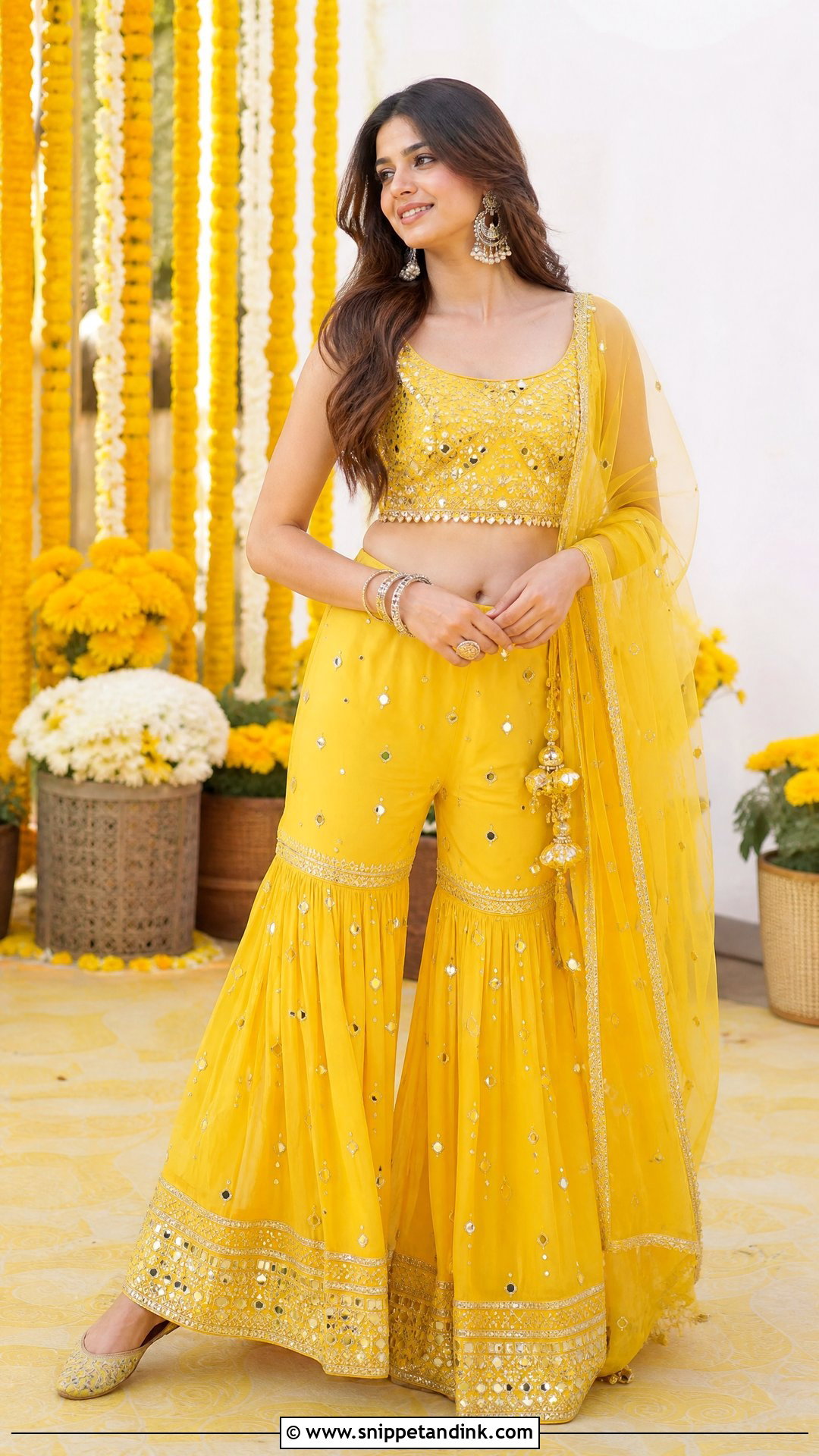 Yellow Mirror Work Sharara for Haldi - Snippet and Ink - 20 Sharara for Haldi Ideas