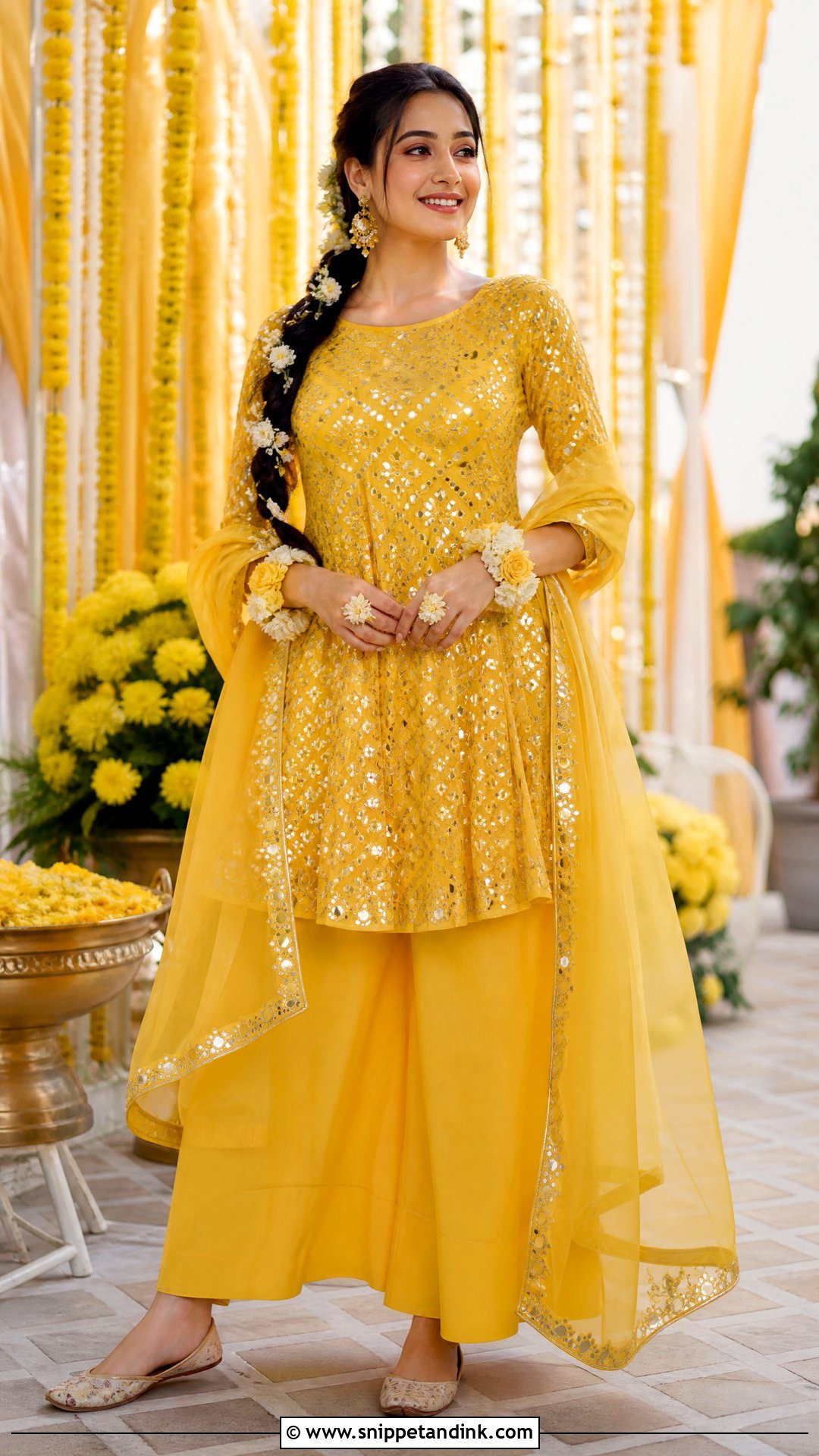 Yellow Mirror Work Suit for Haldi Ceremony - Snippet and Ink - 20 Suit for Haldi Ceremony Ideas