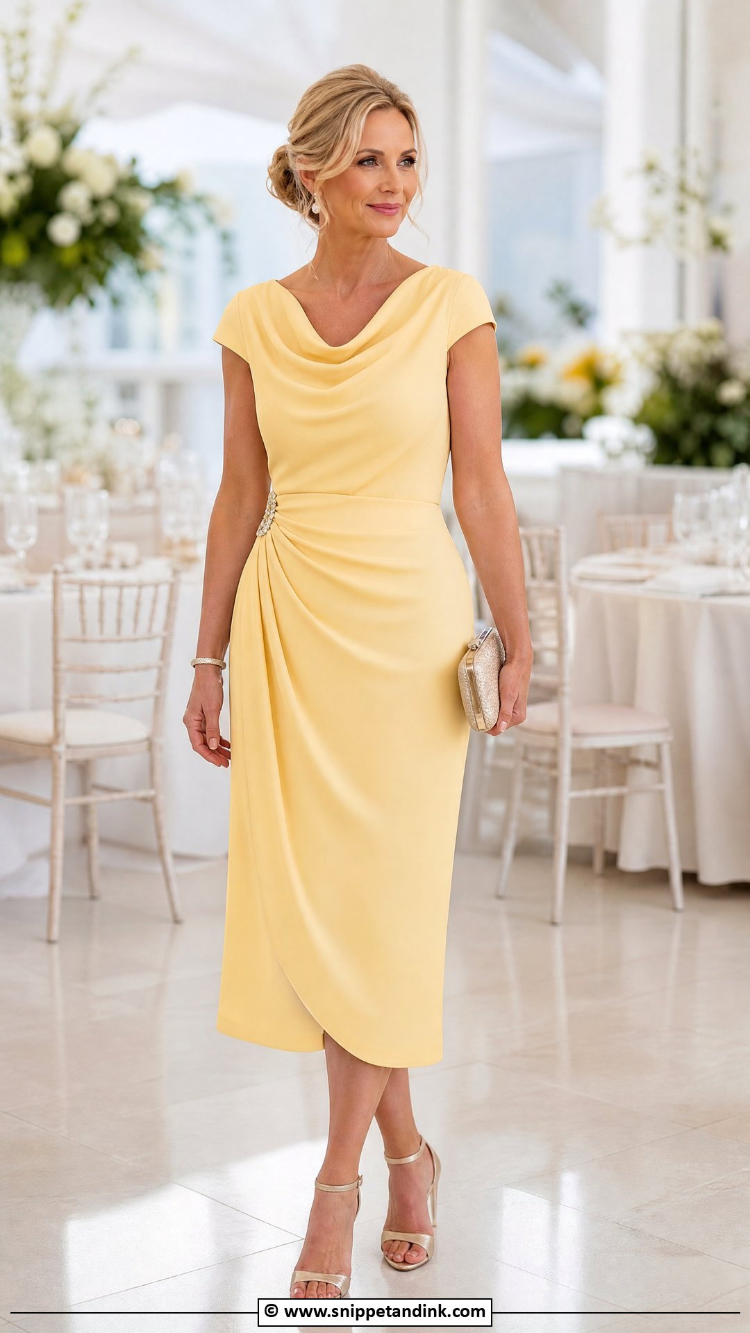 Yellow Mother Of The Bride Dress With Champagne Heels - Snippet and Ink - 30 Yellow Wedding Dress Ideas