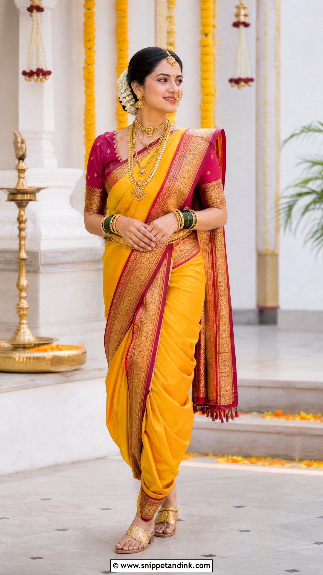 Yellow Nauwari Bride Look - Snippet and Ink - 25 Nauwari Bride Look Ideas