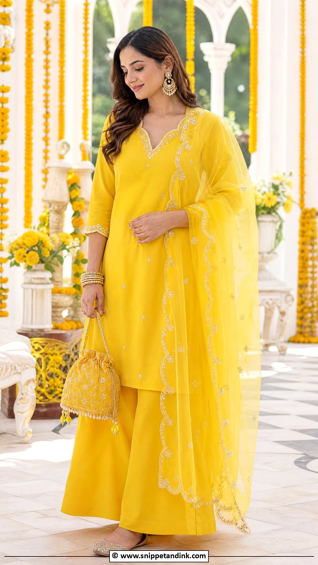 Yellow Net Dupatta Suit For Haldi - Snippet and Ink - 35 Haldi Outfits