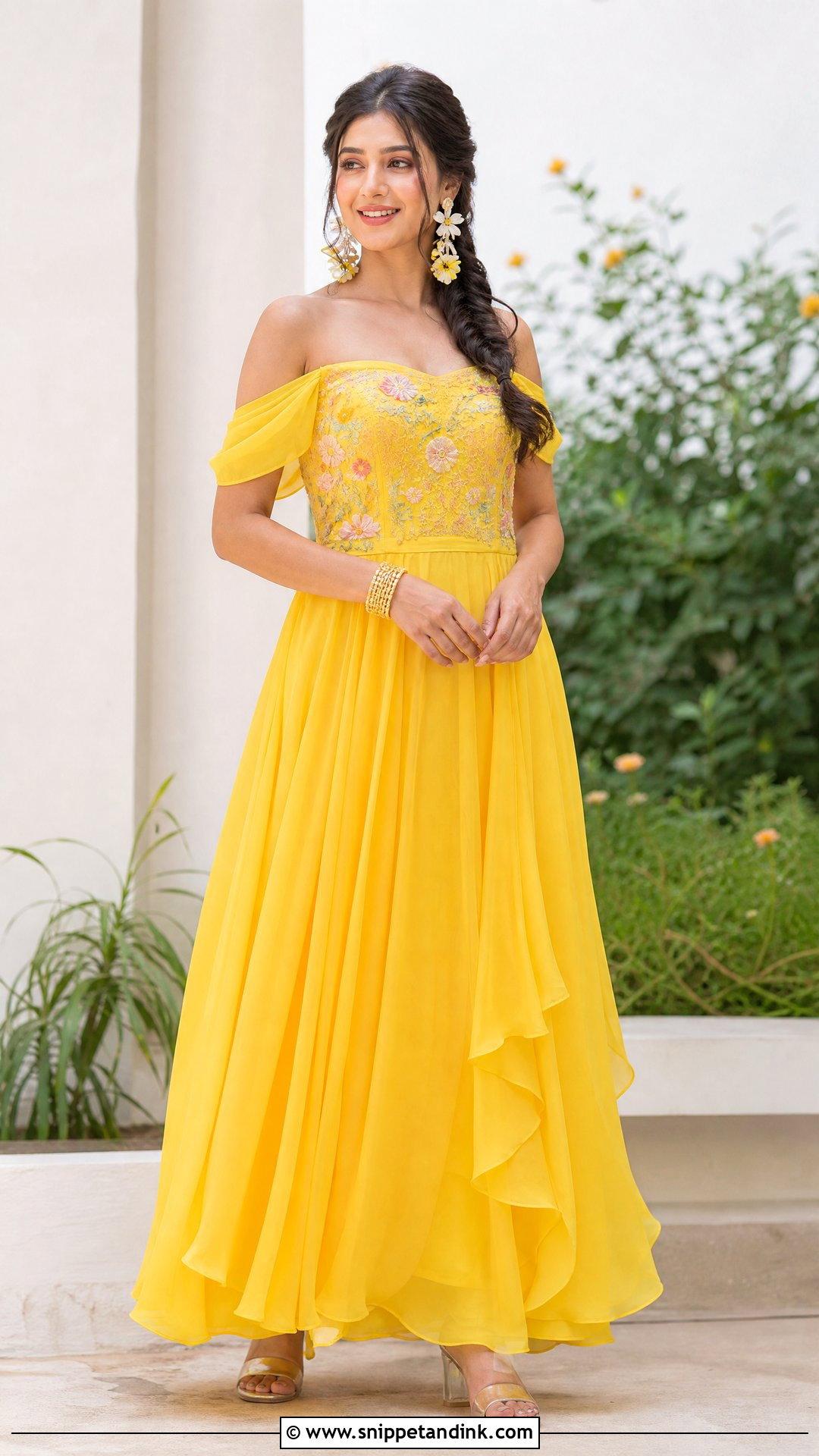 Yellow Off Shoulder Gown for Haldi - Snippet and Ink - 20 Yellow Gown for Haldi Ideas