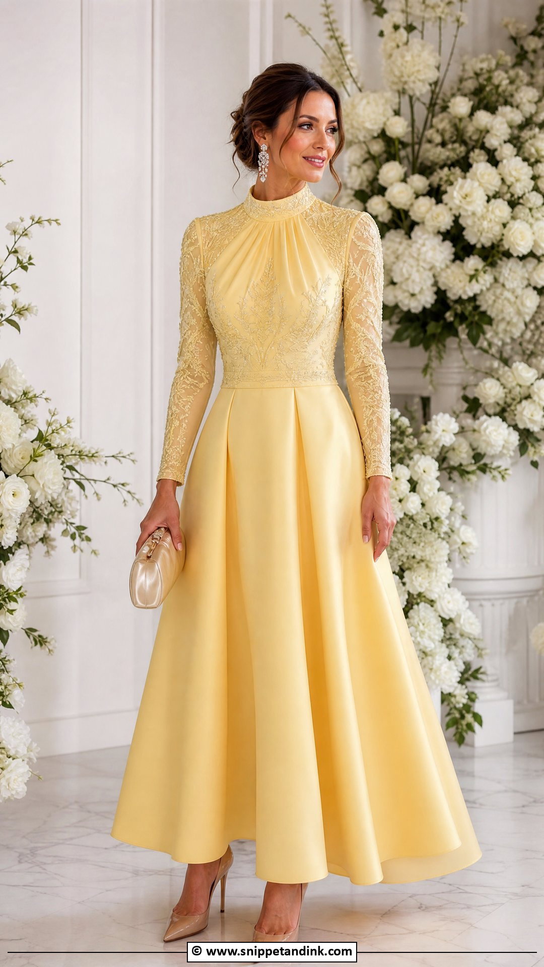 Yellow Off Shoulder Wedding Dress With Drop Earrings - Snippet and Ink - 30 Yellow Wedding Dress Ideas