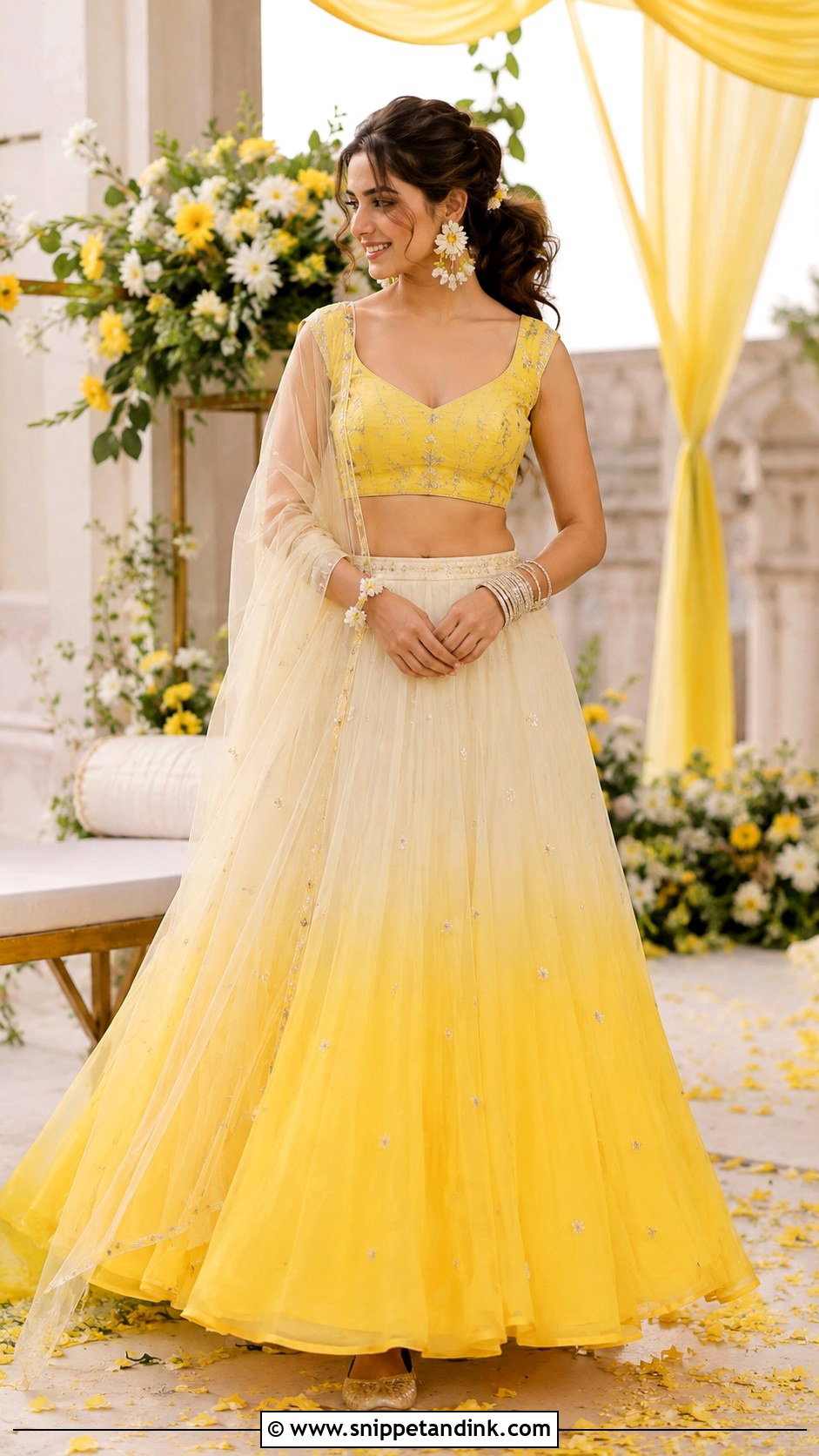Yellow Ombre Lehenga Haldi Outfit - Snippet and Ink - 20 Bride Haldi Dress Ideas