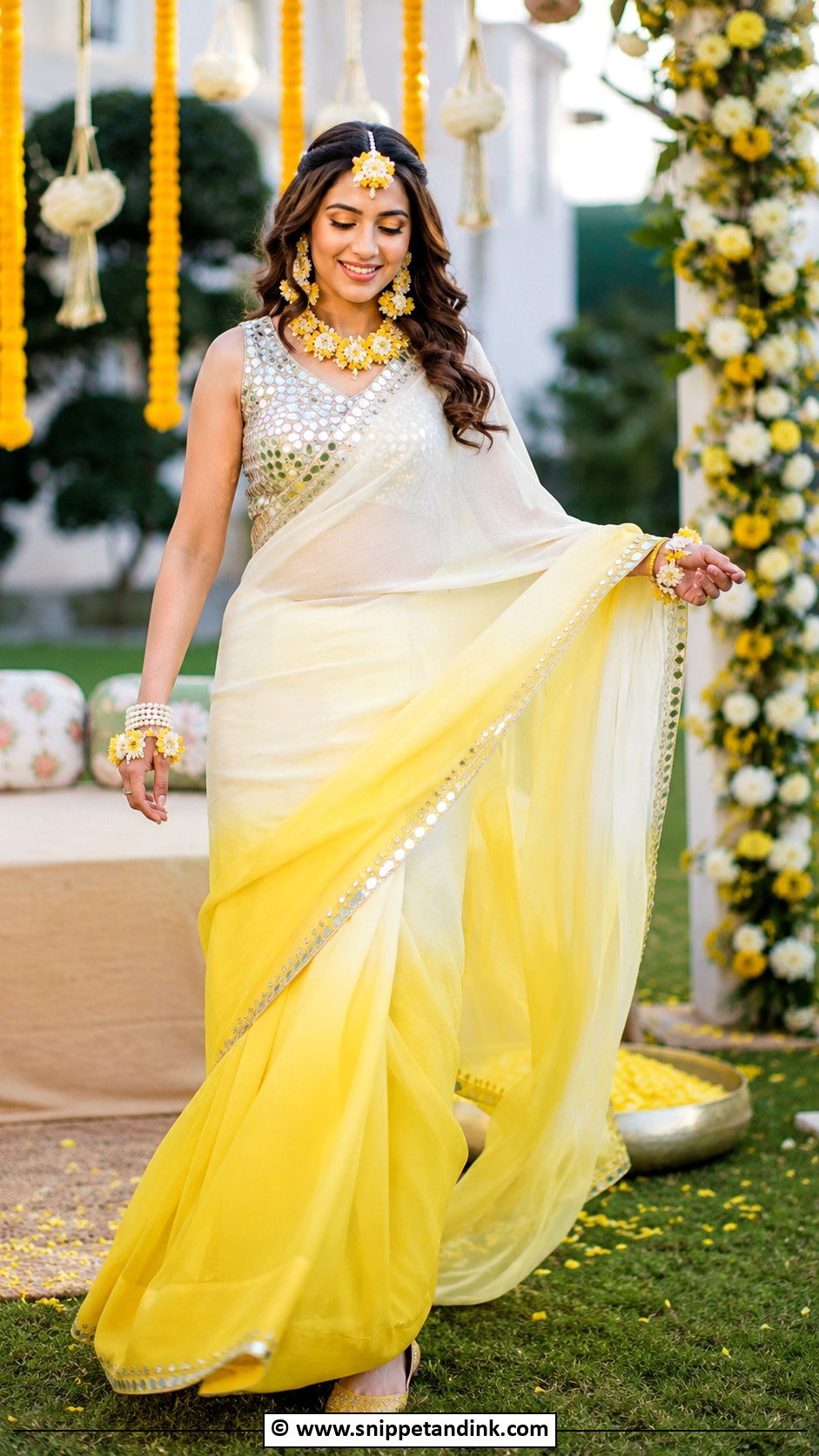 Yellow Ombre Saree for Haldi Bride - Snippet and Ink - 30 Unique Haldi Outfits for Bride