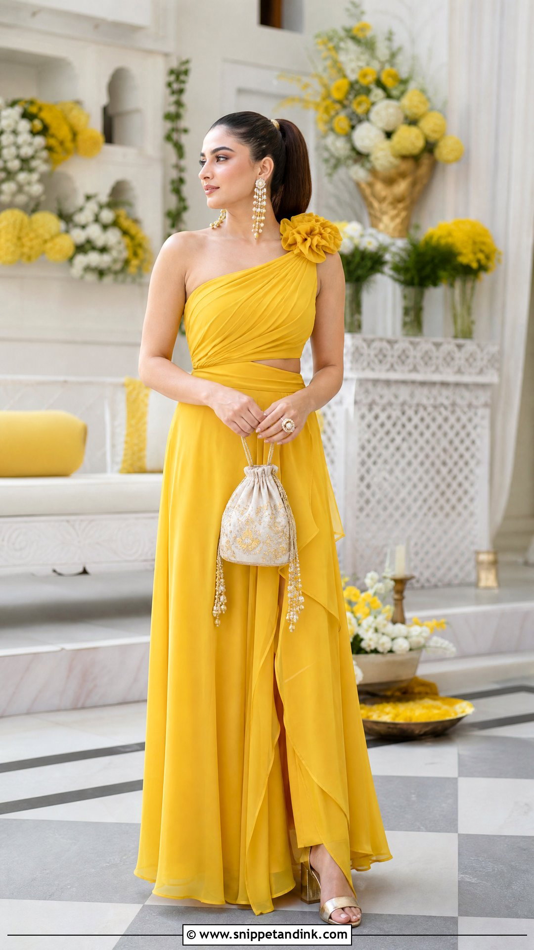 Yellow One Shoulder Gown for Haldi - Snippet and Ink - 20 Yellow Gown for Haldi Ideas
