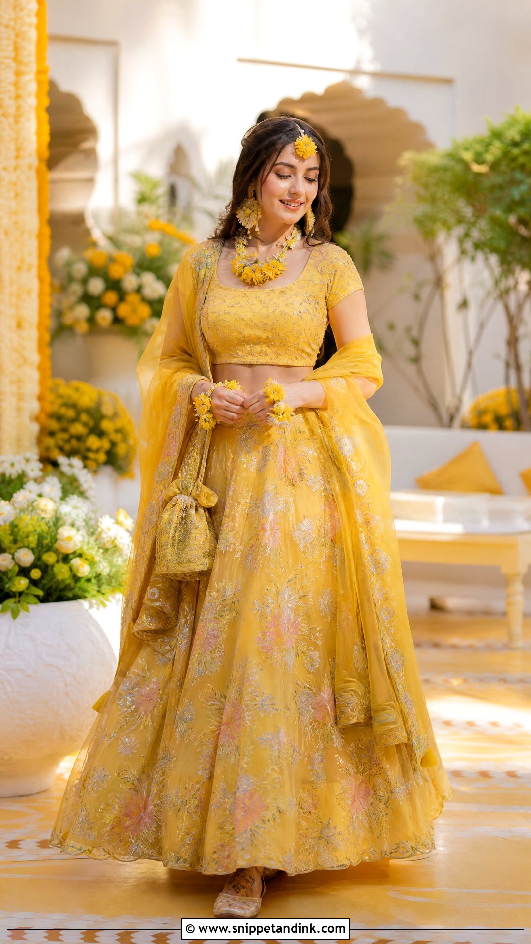Yellow Organza Lehenga Haldi Outfit - Snippet and Ink - 20 Organza Haldi Outfit Ideas