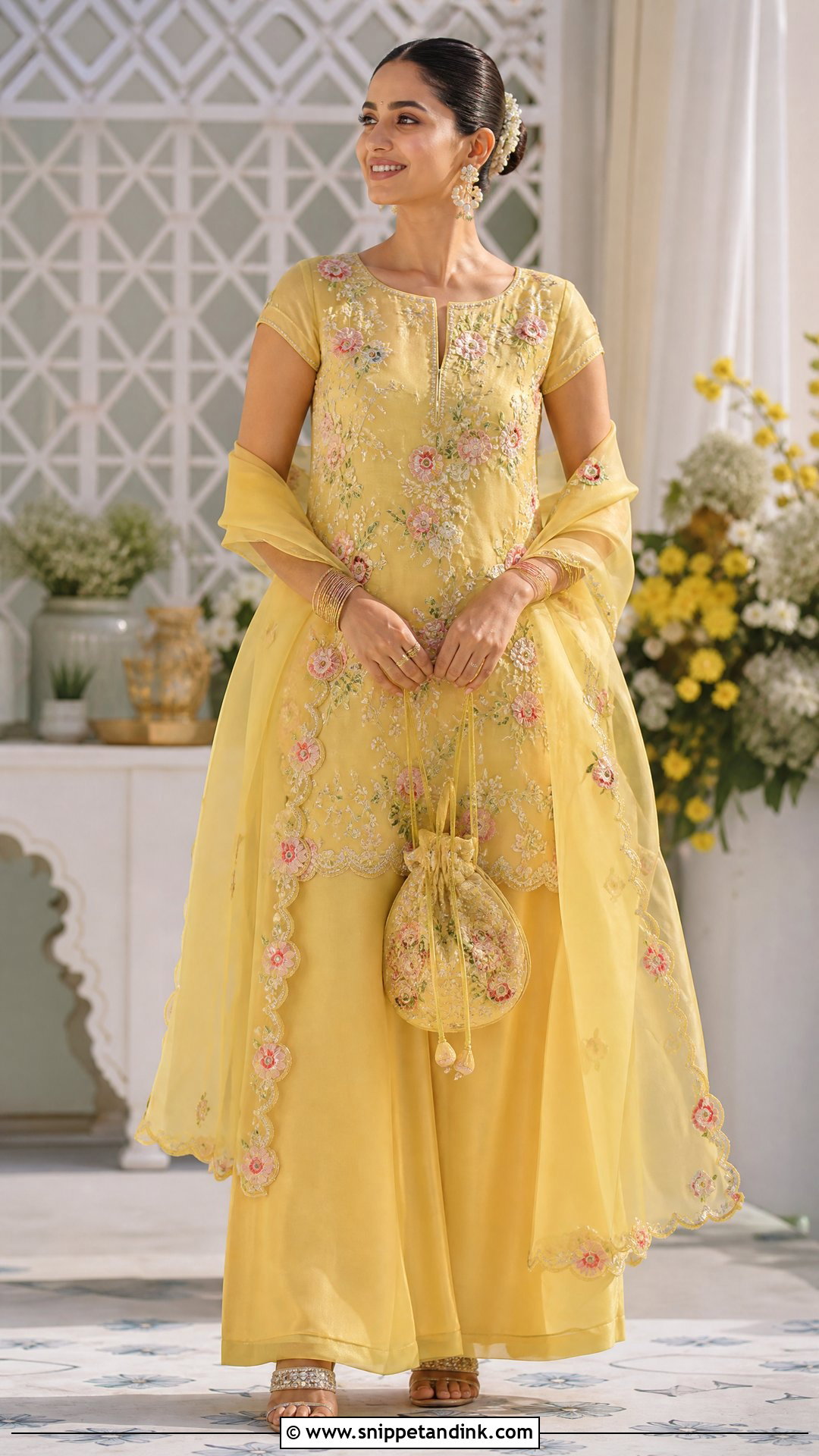 Yellow Organza Palazzo Suit for Haldi - Snippet and Ink - 20 Yellow Plazo Suit for Haldi Ideas