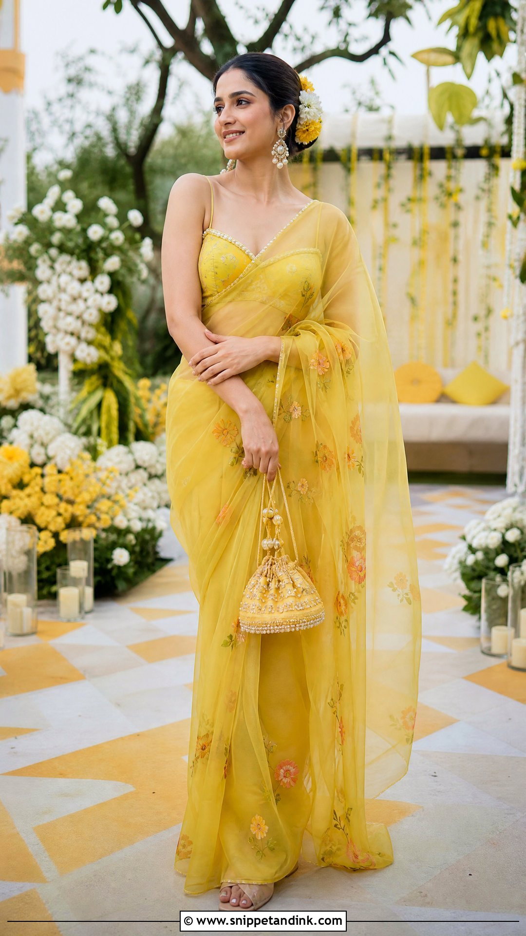 Yellow Organza Saree For Haldi - Snippet and Ink - 25 Yellow Outfit for Haldi Function Ideas