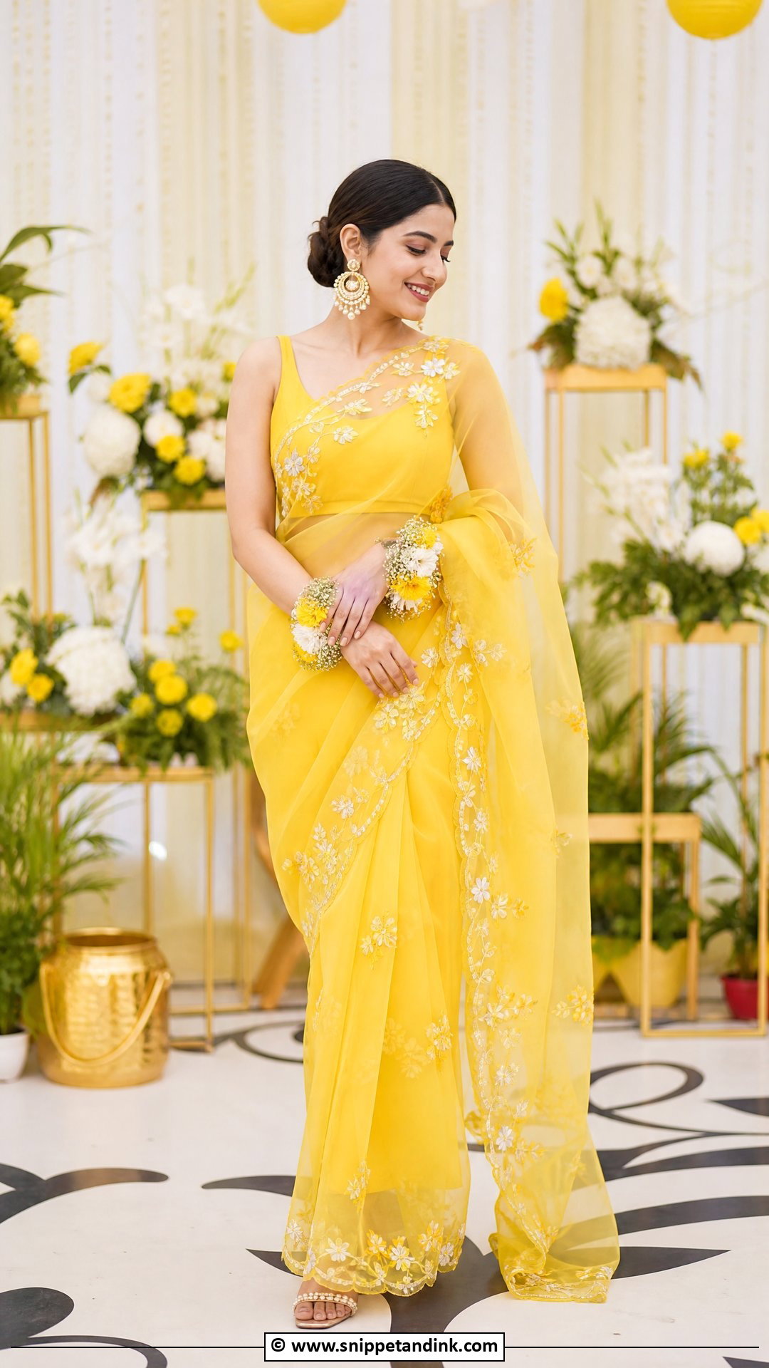 Yellow Organza Saree Haldi Dress - Snippet and Ink - 35 Haldi Dress Ideas