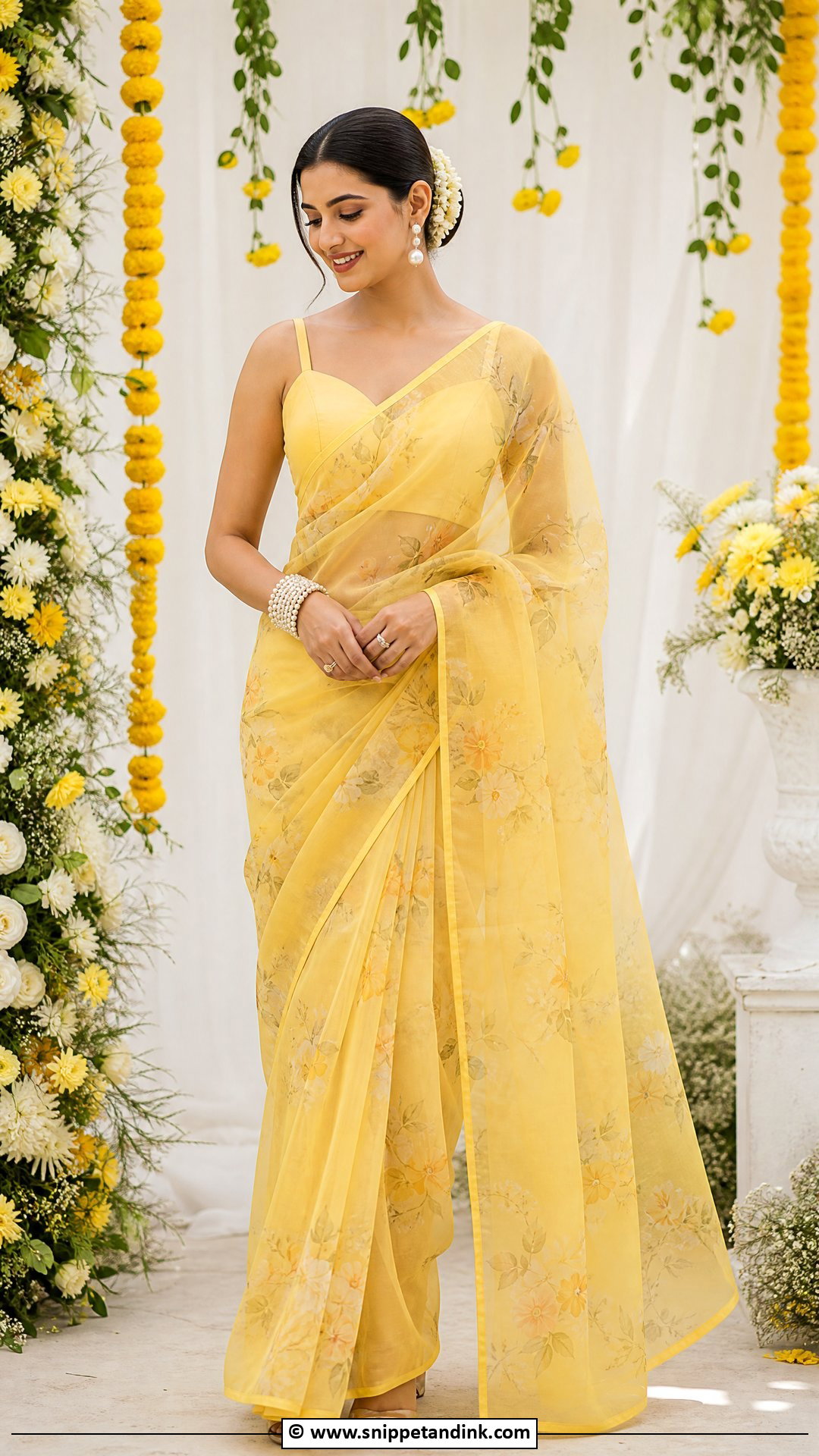 Yellow Organza Saree Haldi Outfit - Snippet and Ink - 35 Haldi Outfits for Sister