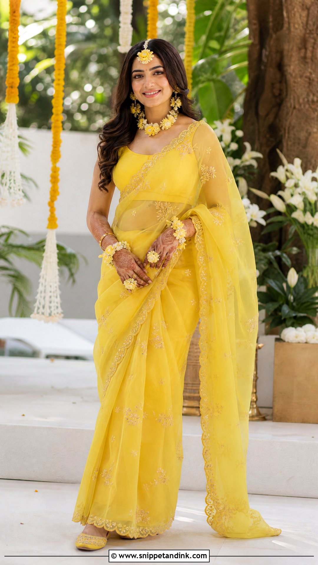 Yellow Organza Saree Haldi Outfit - Snippet and Ink - 25 Simple Haldi Outfit for Bride Ideas