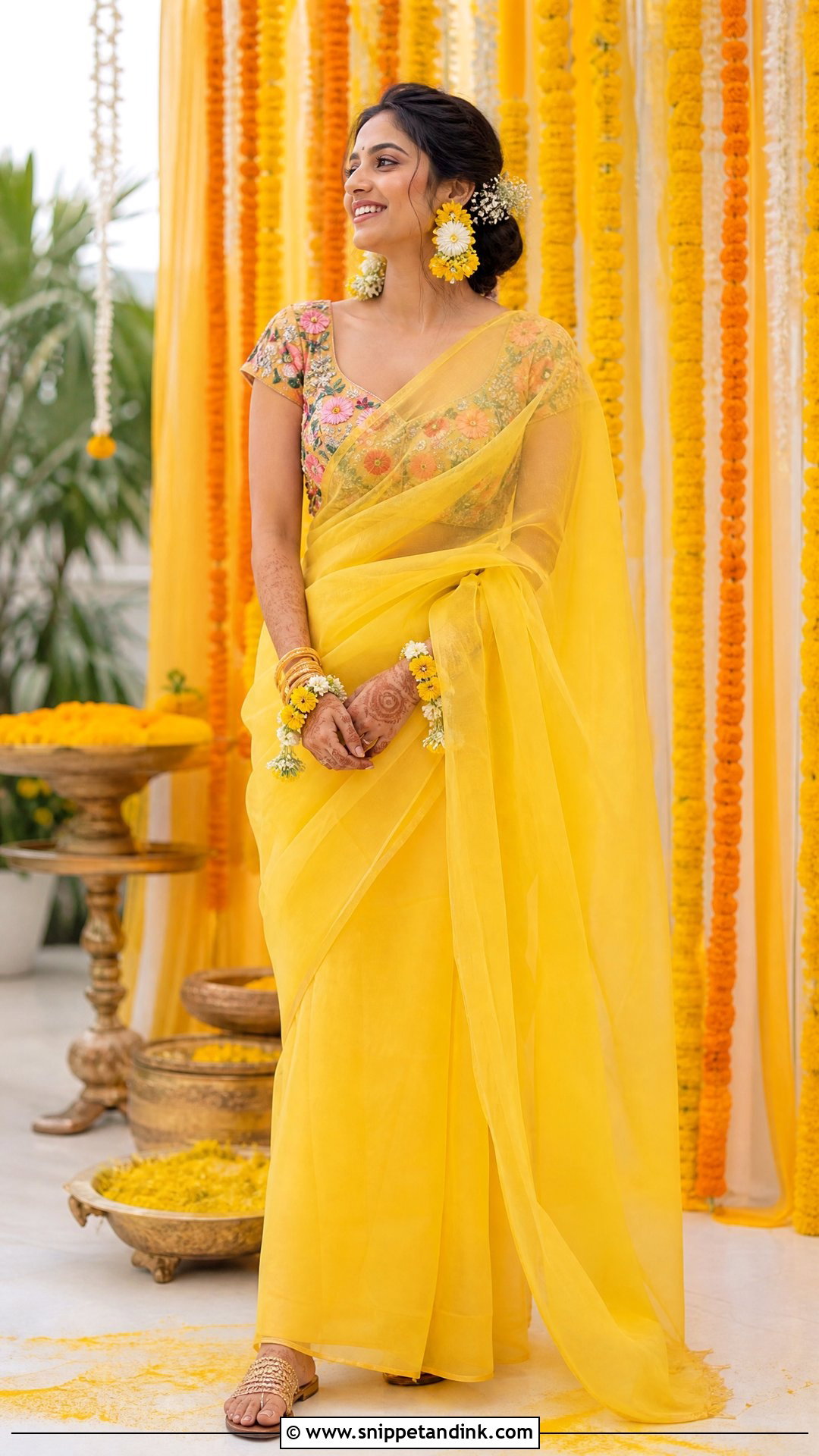 Yellow Organza Saree Haldi Outfit - Snippet and Ink - 20 Organza Haldi Outfit Ideas