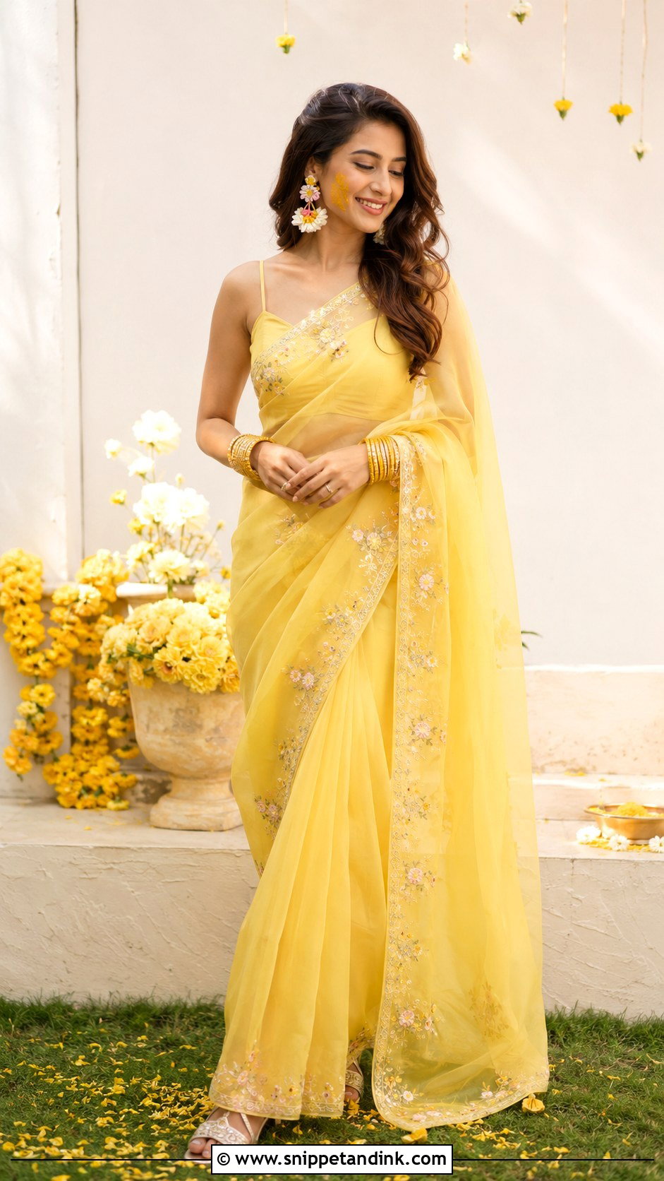 Yellow Organza Saree for Haldi - Snippet and Ink - 25 Yellow Haldi Outfit for Bride Ideas