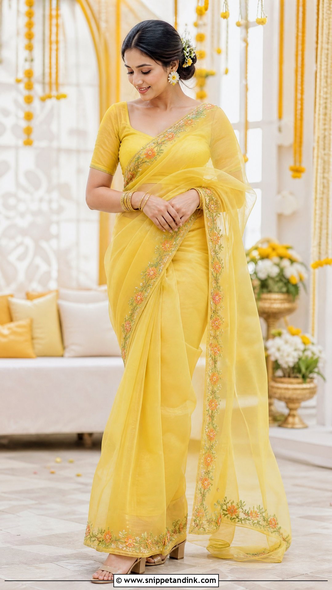 Yellow Organza Saree for Haldi - Snippet and Ink - 20 Yellow Dresses for Haldi