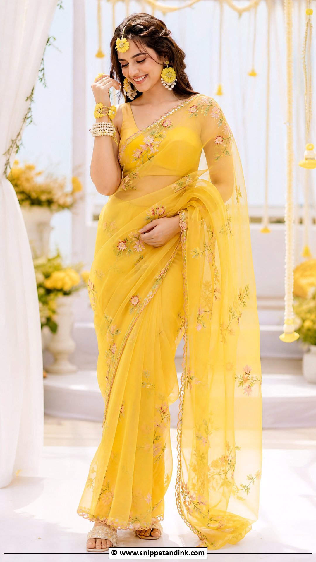 Yellow Organza Saree for Haldi Bride - Snippet and Ink - 35 Haldi Outfits for Bride