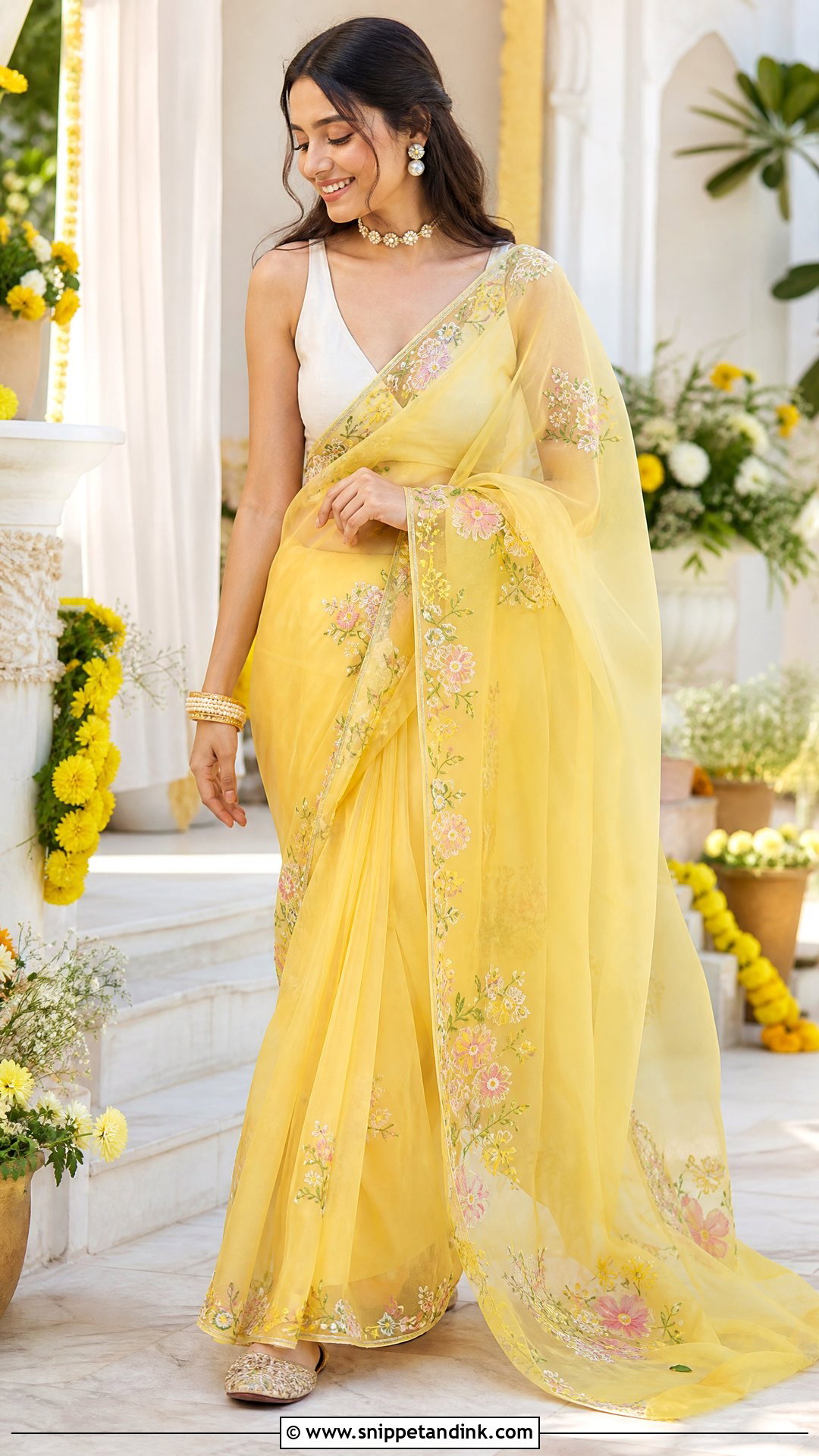 Yellow Organza Saree for Haldi Function - Snippet and Ink - 20 Yellow Dress for Haldi Function for Sister Ideas