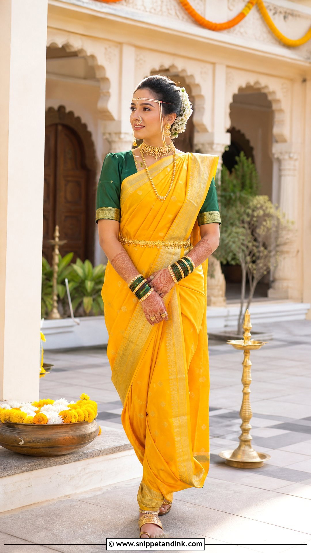 Yellow Paithani Marathi Bride Look - Snippet and Ink - 20 Royal Marathi Bride Look Ideas