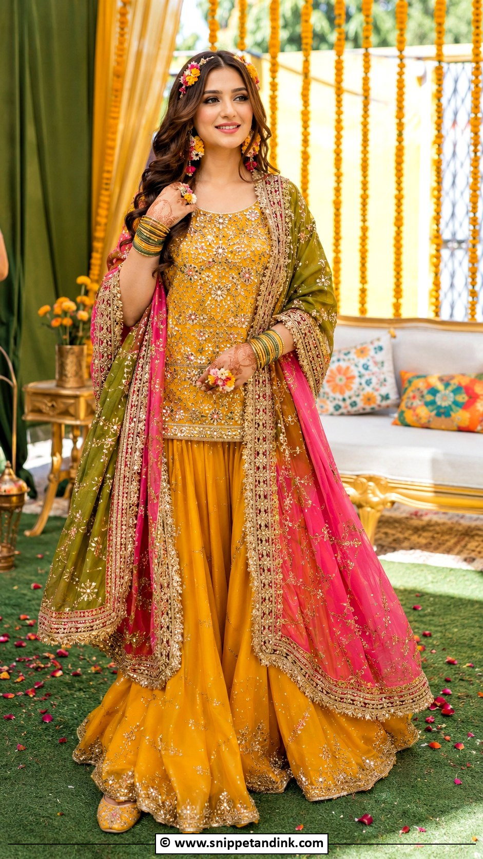 Yellow Pakistani Bridal Mehndi Lehenga - Snippet and Ink - 30 Pakistani Bridal Dresses