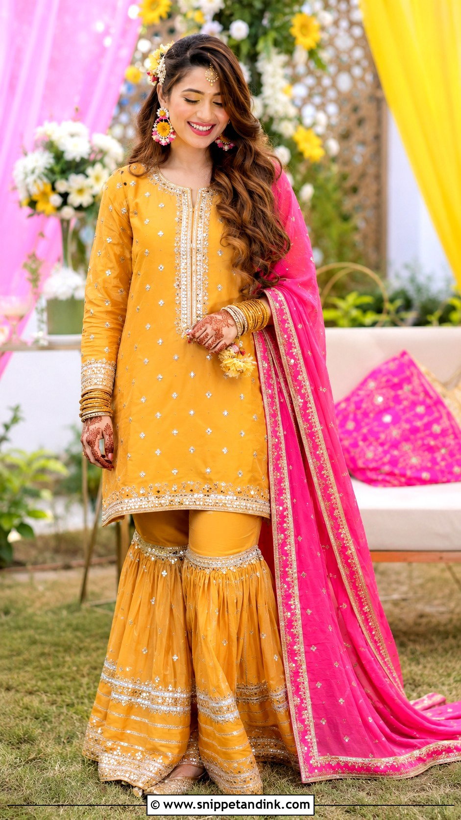 Yellow Pakistani Mehndi Gharara - Snippet and Ink - 30 Pakistani Wedding Outfits Bride