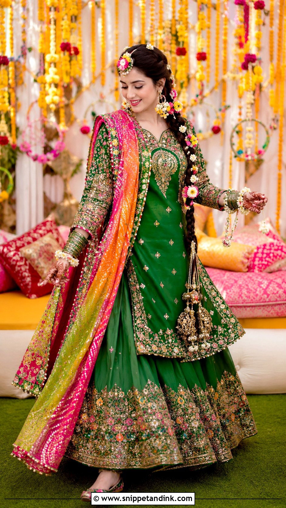 Yellow Pakistani Mehndi Lehenga - Snippet and Ink - 30 Pakistani Bridal Look Ideas