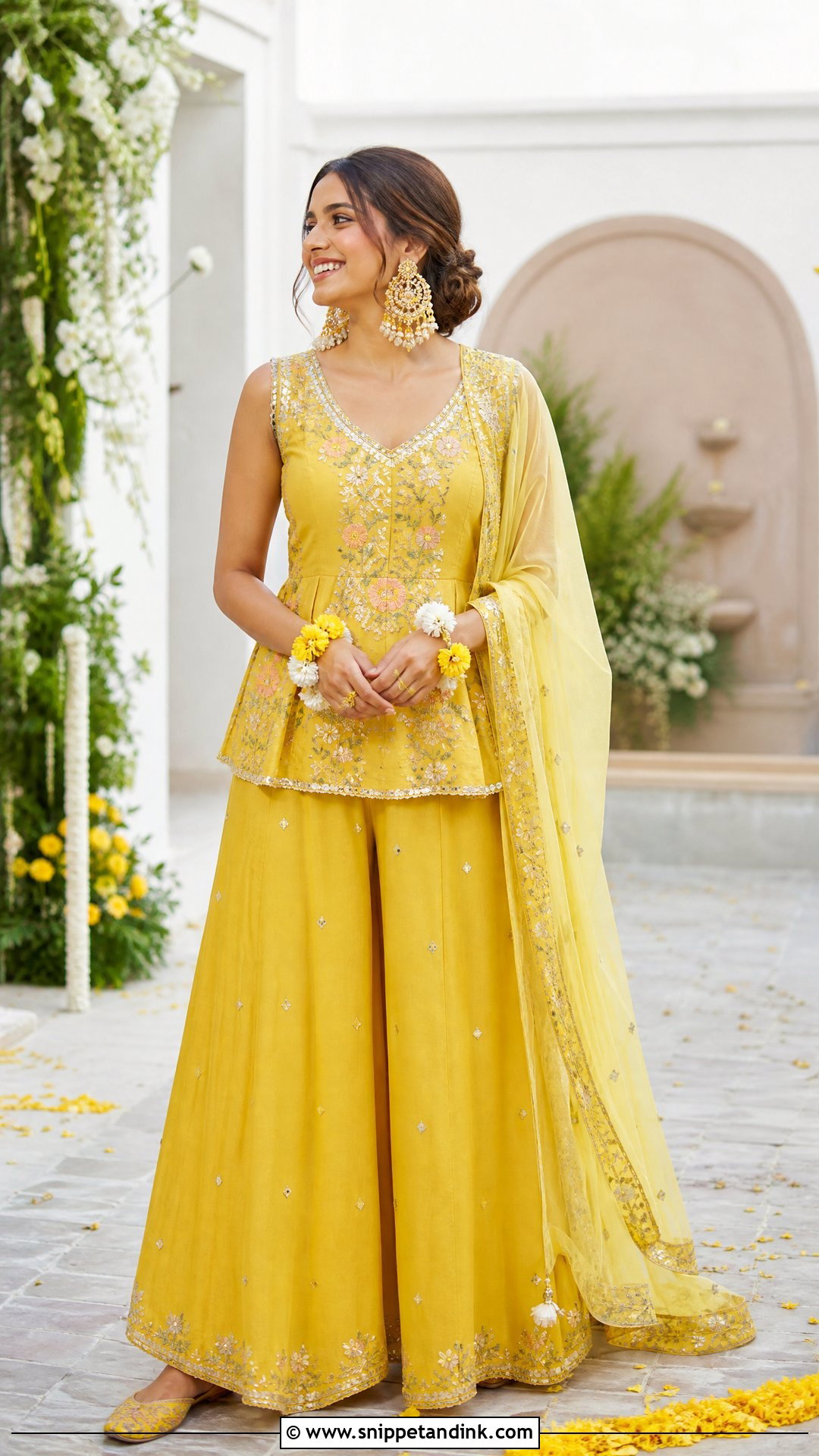 Yellow Palazzo Pithi Outfit For Bride - Snippet and Ink - 25 Pithi Outfit Brides Ideas